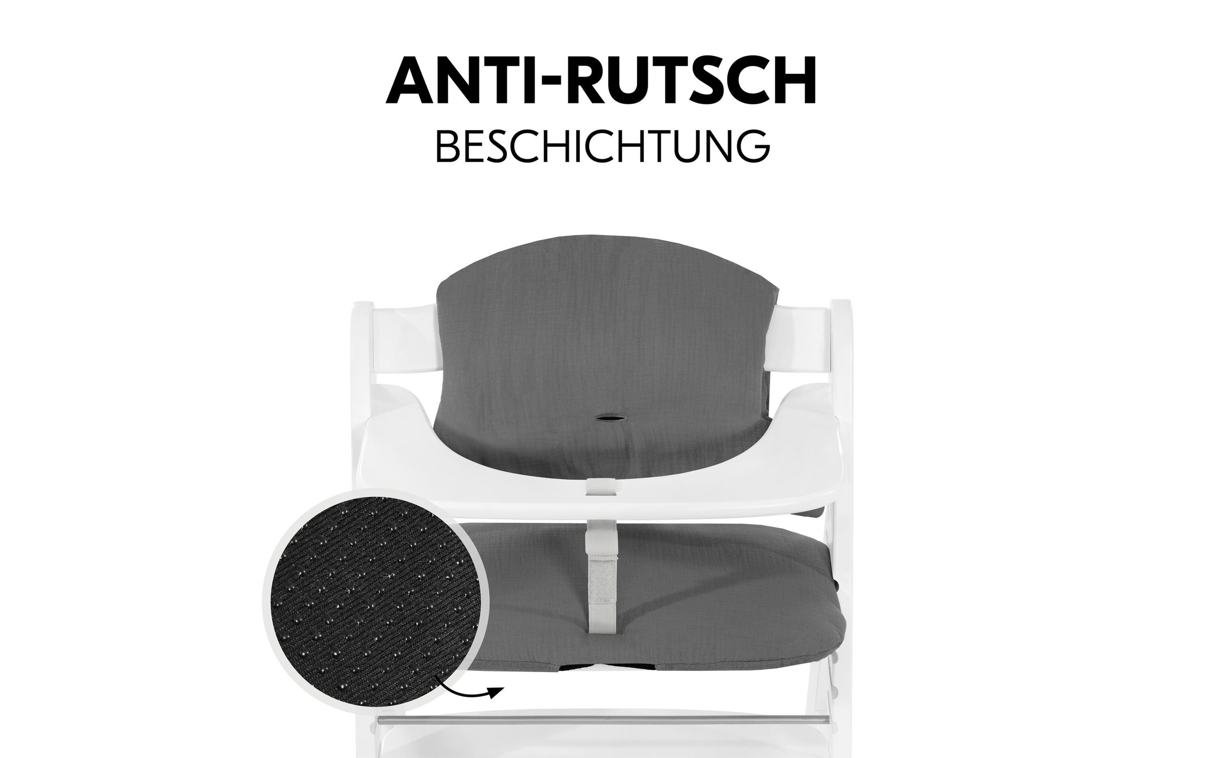 Hauck Housse de siège pour enfant »Highchair Pad Select Muslin, dark Grey« pour les chaises hautes en bois hauck Alpha+, Beta+ et Arketa