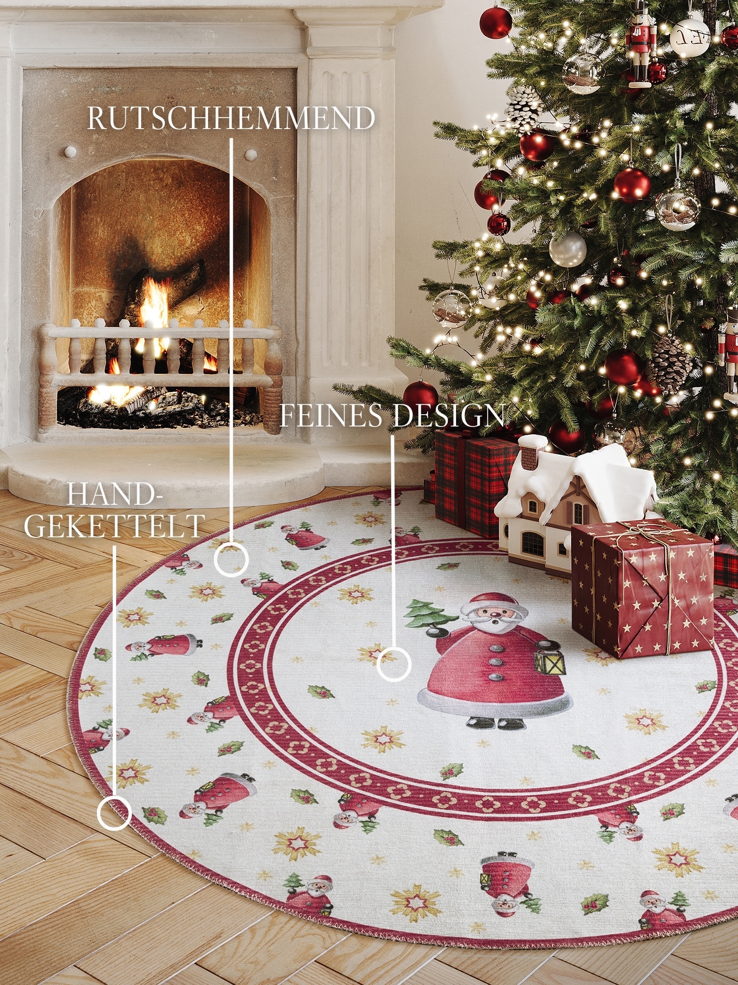 Villeroy & Boch Teppich »Toy's Delight Limited Edition Santa Claus« rund 3 mm Höhe Limited Edition, Weihnachten, Wohnzimmer, Baumrock, Waschbar, Rund