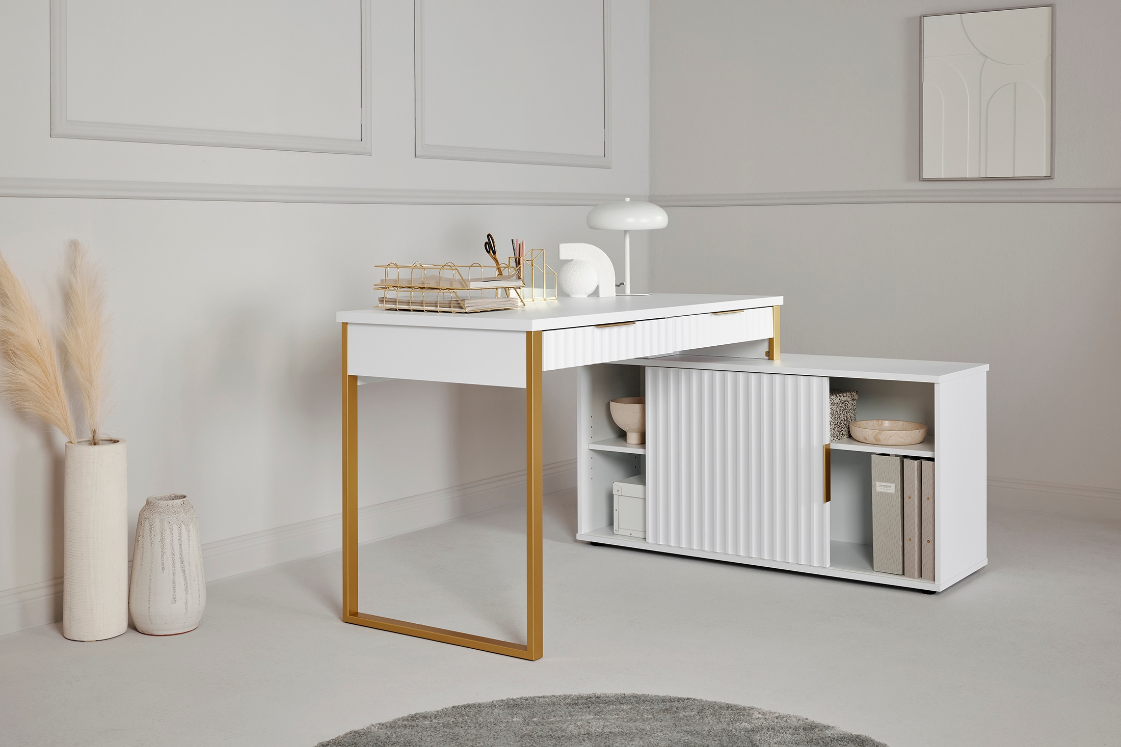 Jahnke Bureau d'angle »CARVE C 145 E« 1 cuis tlg. montage réversible, avec porte coulissante, dimensions 144 x 115 cm