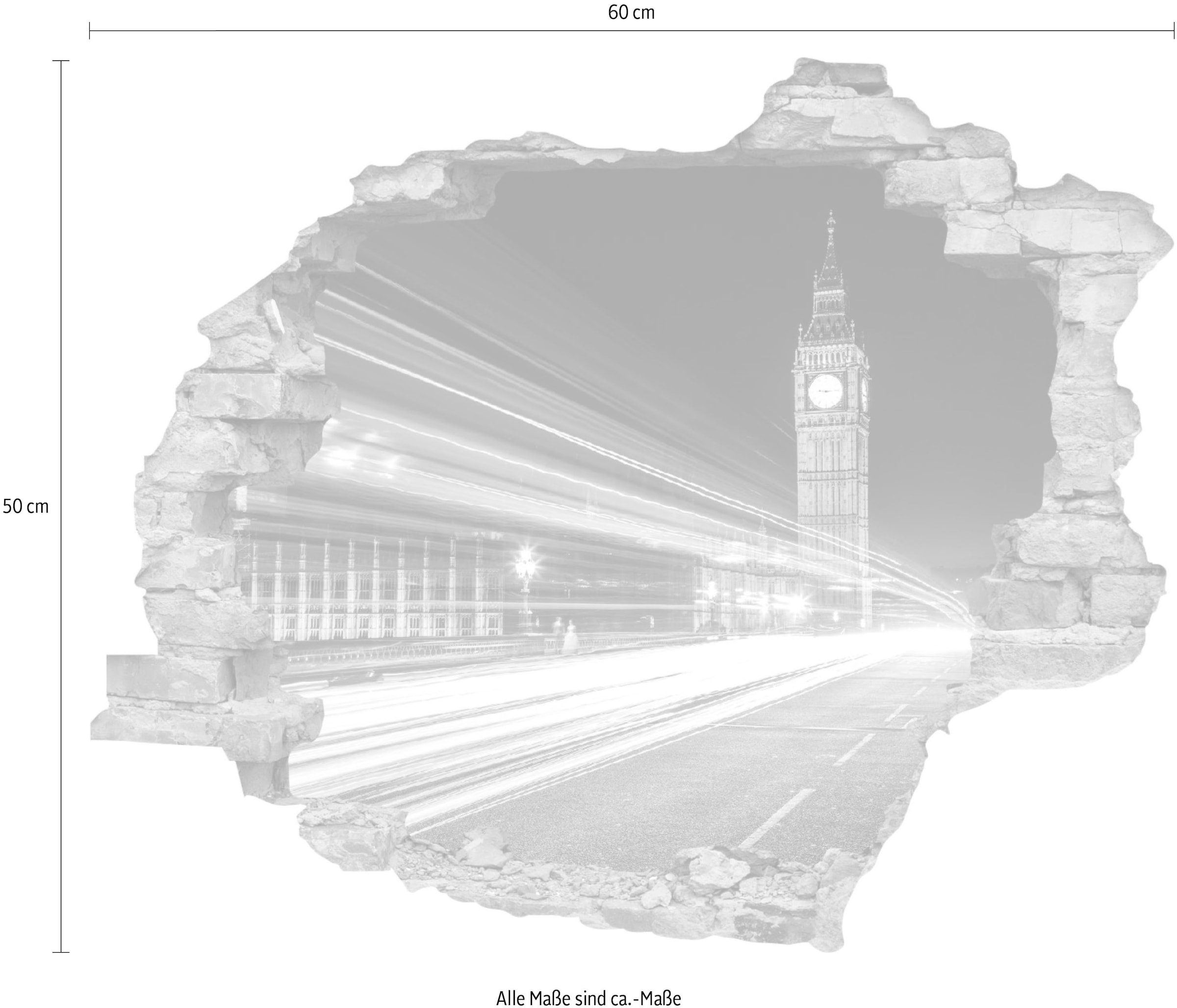 queence Autocollant mural »Big Ben« Wandsticker, Wandbild, selbstklebend, 3D, Wanddurchbruch