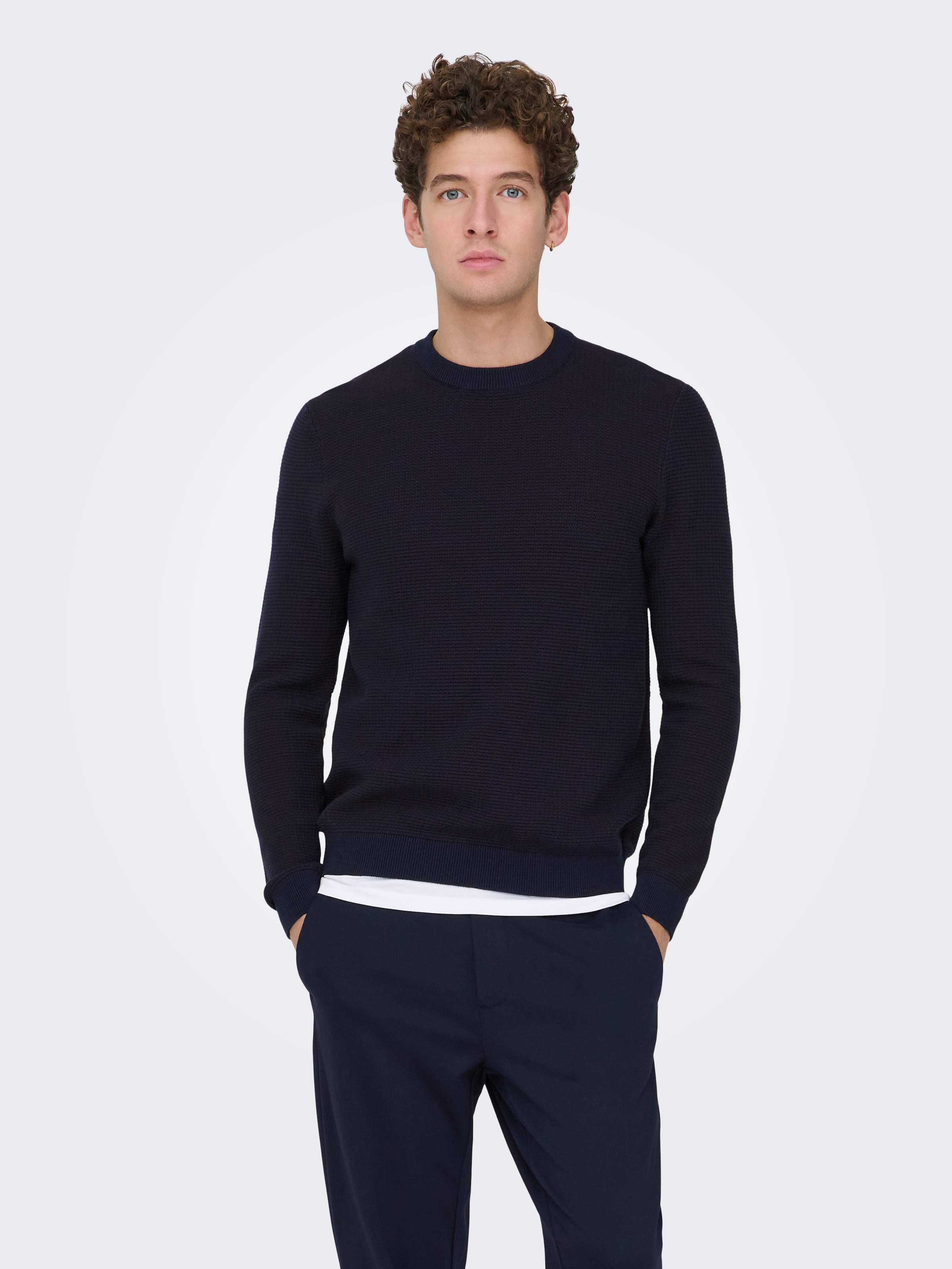ONLY & SONS Pull en tricot »ONSDAVE REG LS CREW NECK KNIT NOOS« coton, coupe régulière