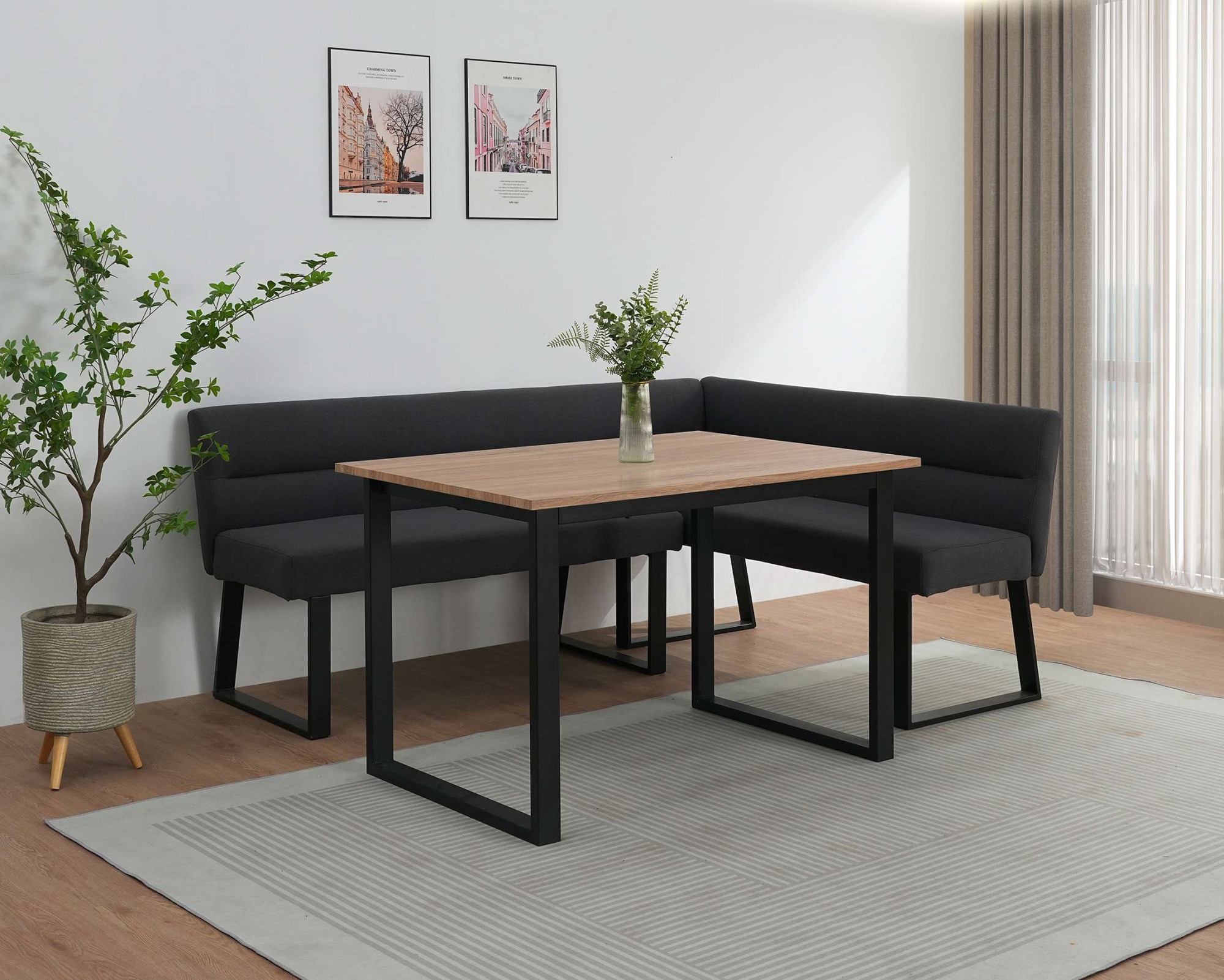GOODproduct Banc de salle à manger »Ivanna« schwarzes Metallgestell, Webstoff Bezug, Breite 193/152