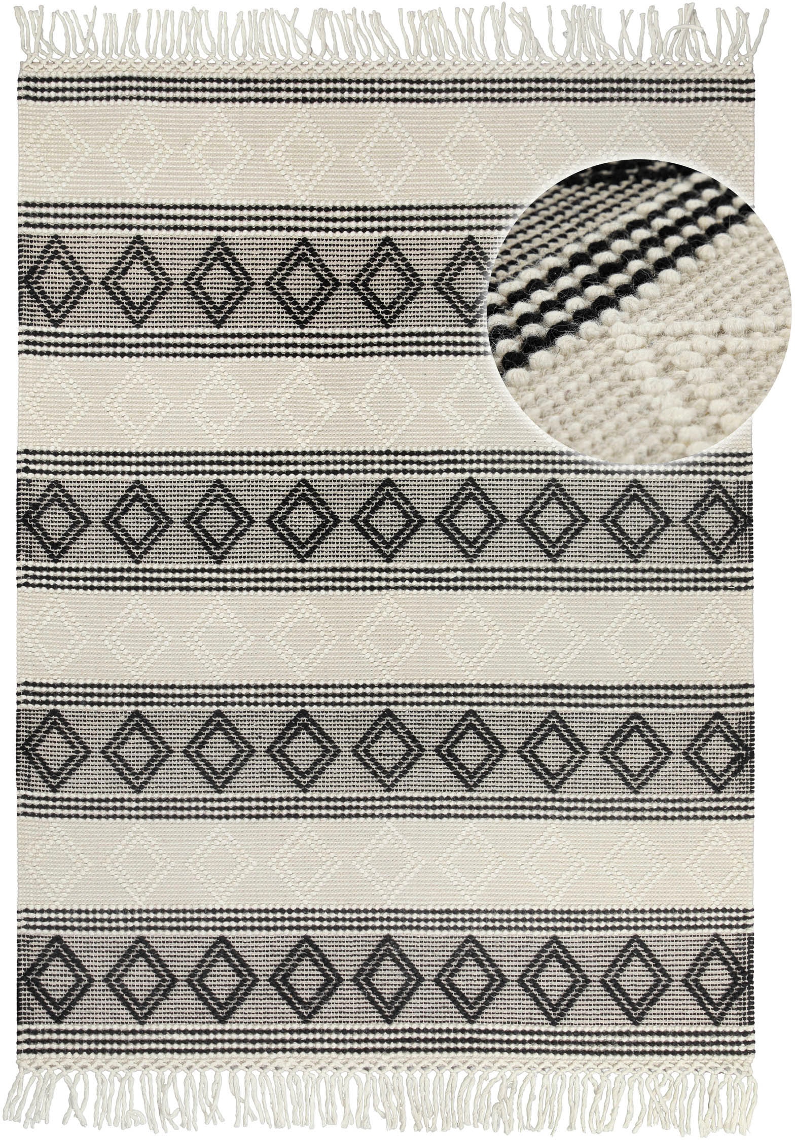 GOODproduct Teppich »Jorvik« rechteckig 8 mm Höhe Kurzflor, Wolle, handgewebt, mit Fransen, Schlafzimmer