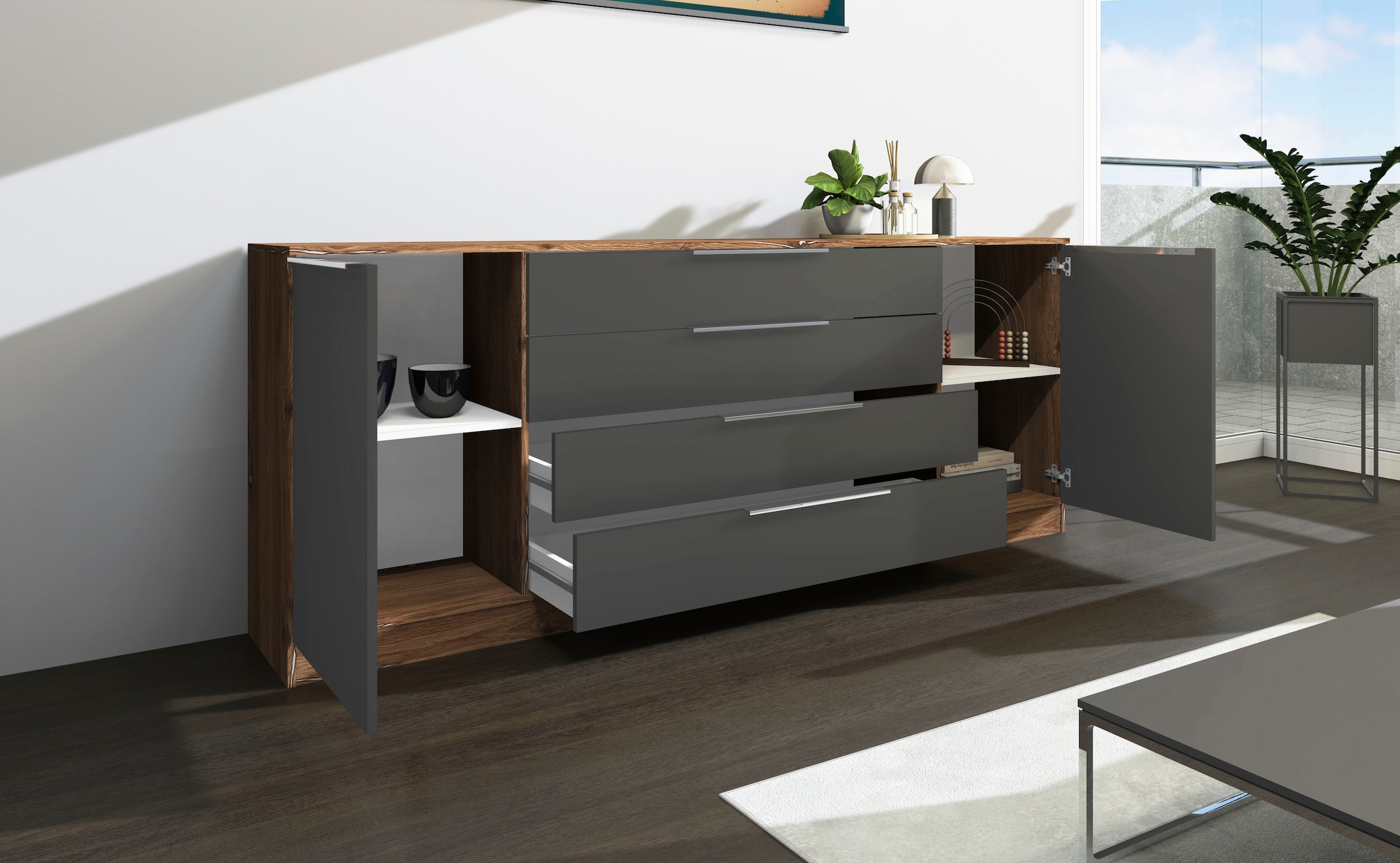 borchardt Möbel Commode »Oliva, Kommode mit Metallgriffen« Breite 200 cm, mit 4 Schubkästen