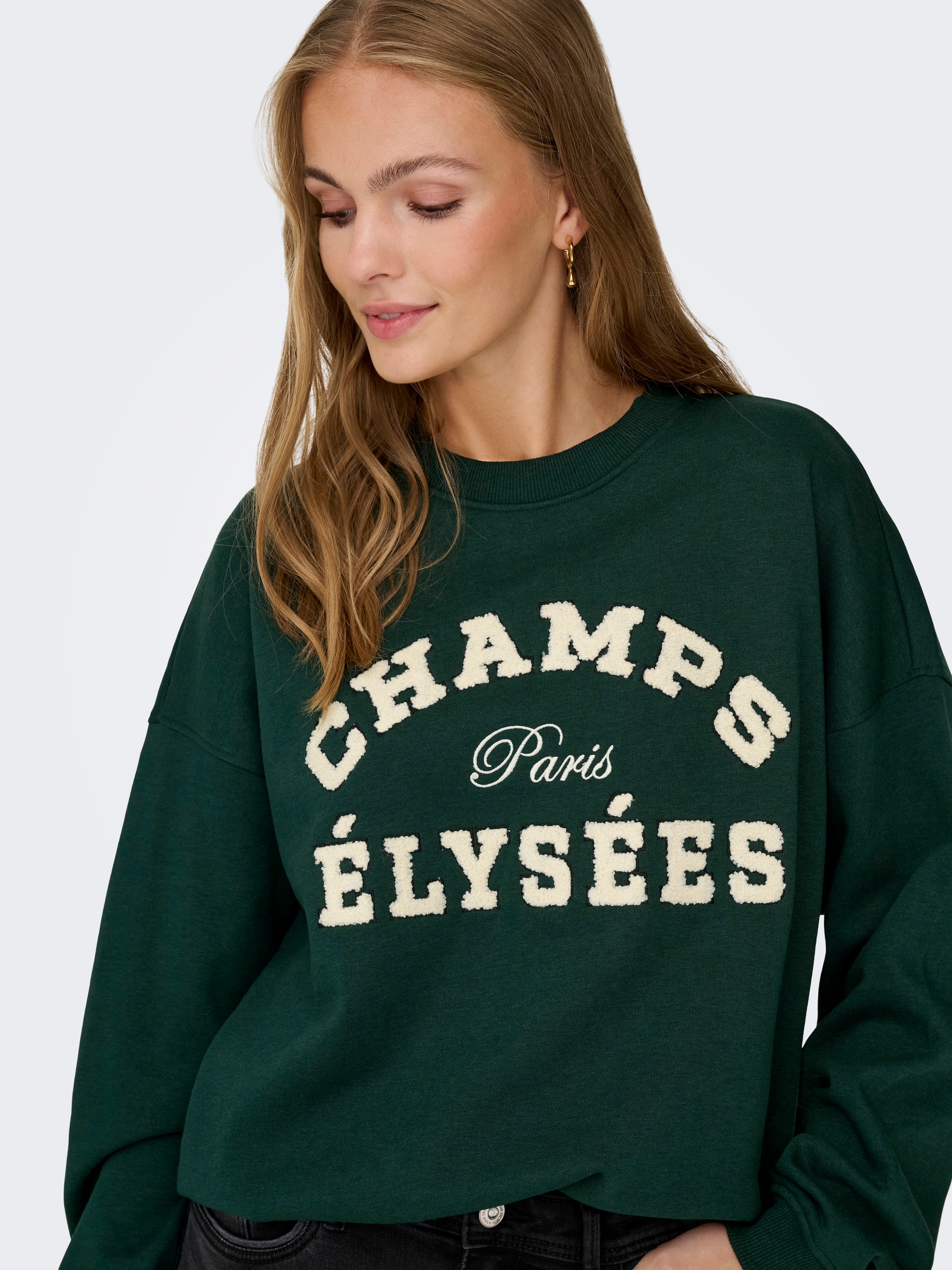 JDY Sweat-shirt »JDYMESA L/S O-NECK EMB SWEAT JRS NOOS«, mélange coton, coupe régulière
