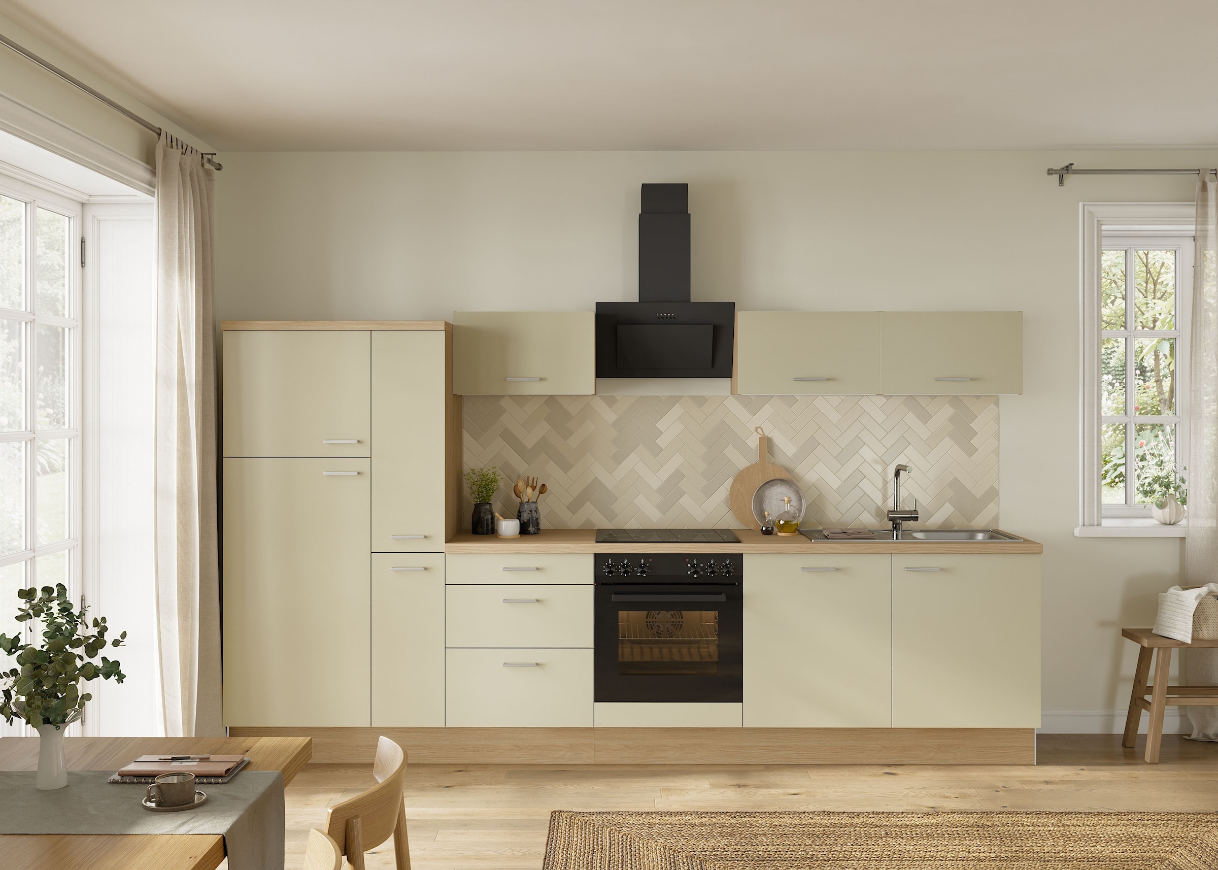 KOCHSTATION Kitchenette »KS-Sion« Breite 330 cm, neue Technik: OPTIsnap, wahlweise mit E-Geräten