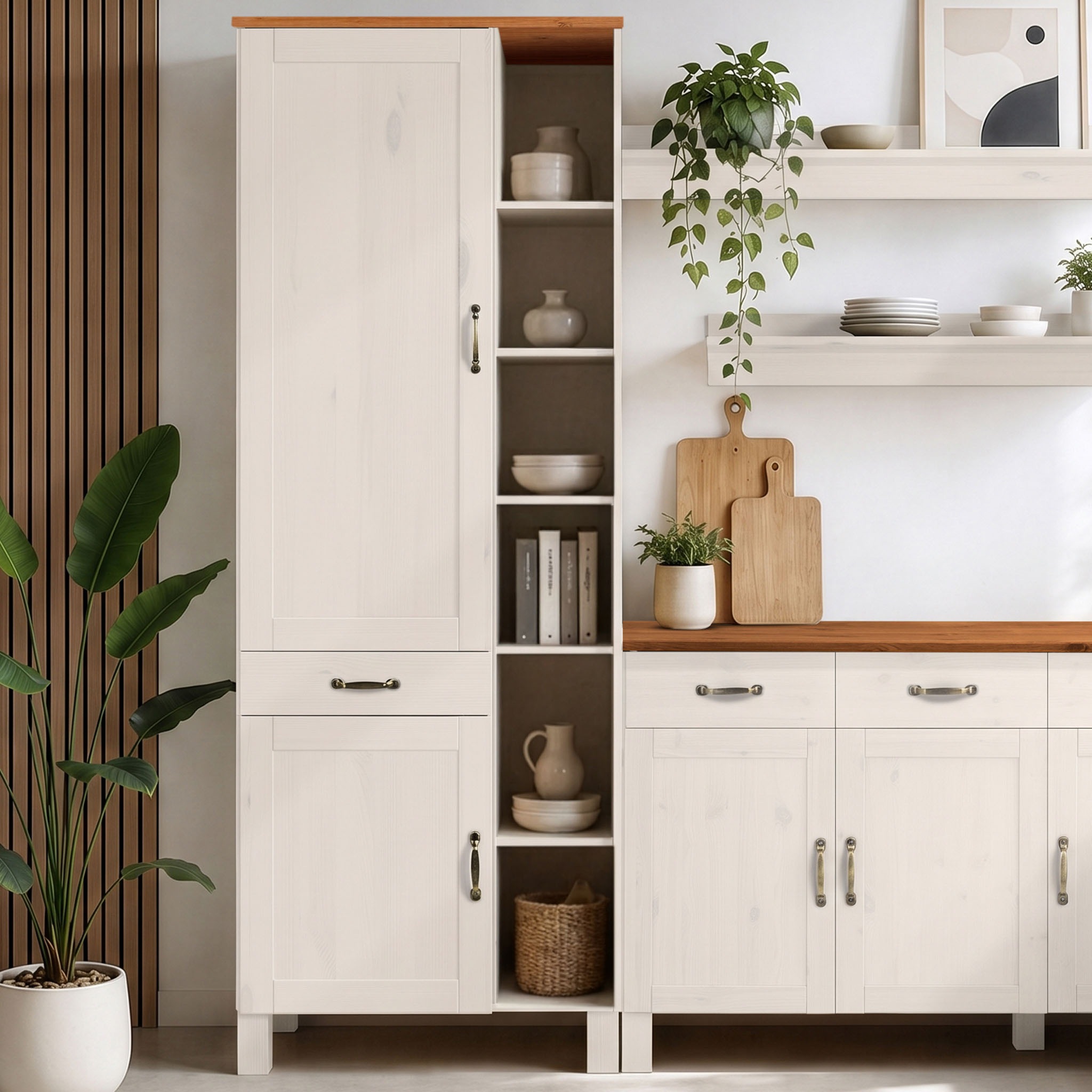 Home affaire Armoire haute »Alby« Largeur 75 cm, 2 portes, 1 tiroir, 6 compartiments ouverts