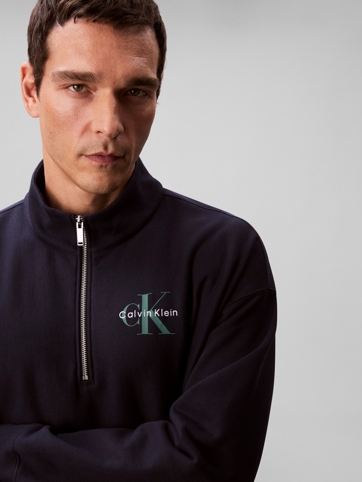 Calvin Klein Jeans Sweatshirt »LS EU 350TERRY MICRO MONOLOGO QT«, Regular fit, Stehkragen und Reissverschluss
