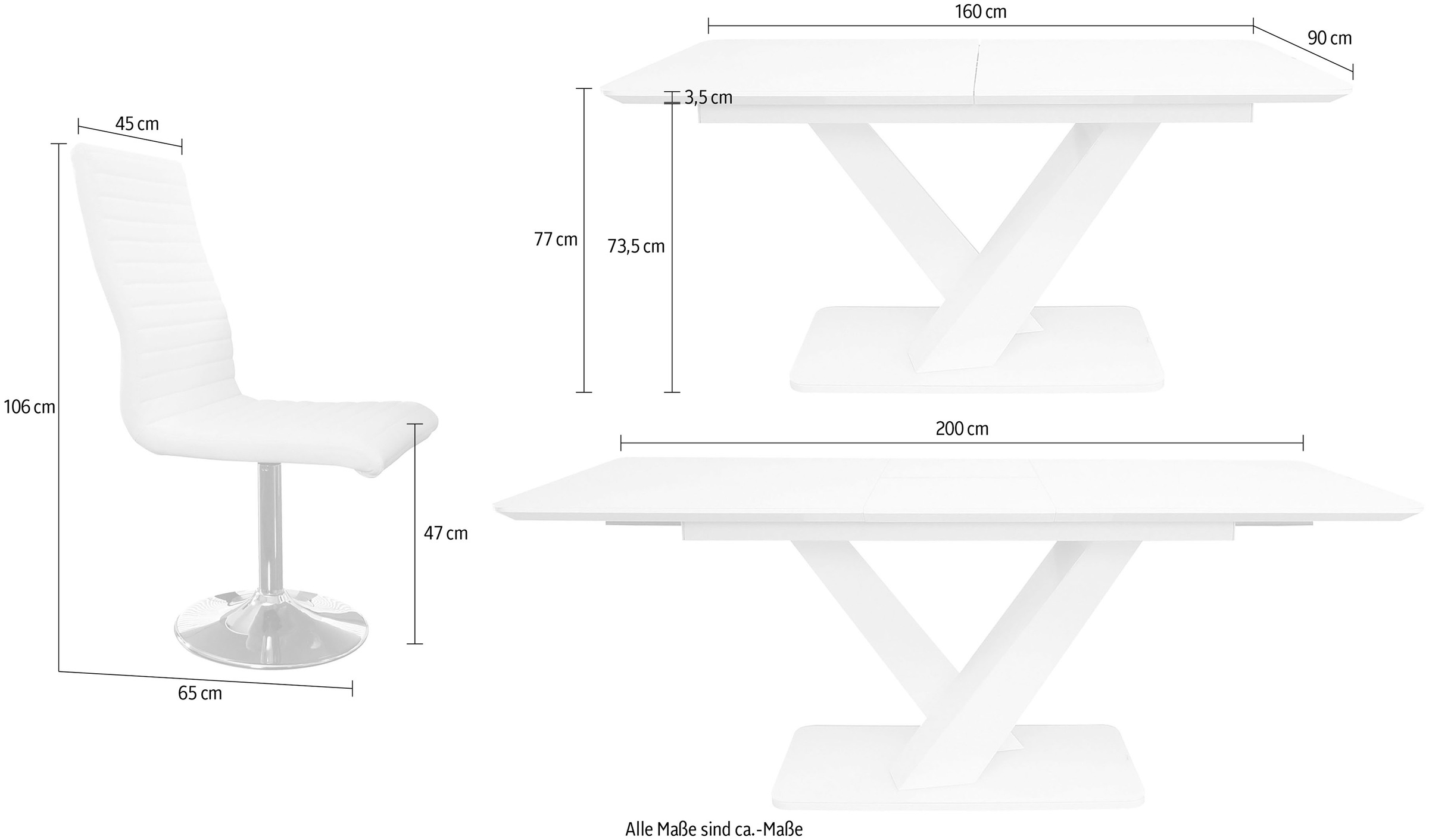SalesFever Essgruppe »Design Sitzgruppe für stilvolle Mahlzeiten« Set, 5 Stk. tlg. 5-teiliges Set: Tisch mit praktischer Ausziehfunktion