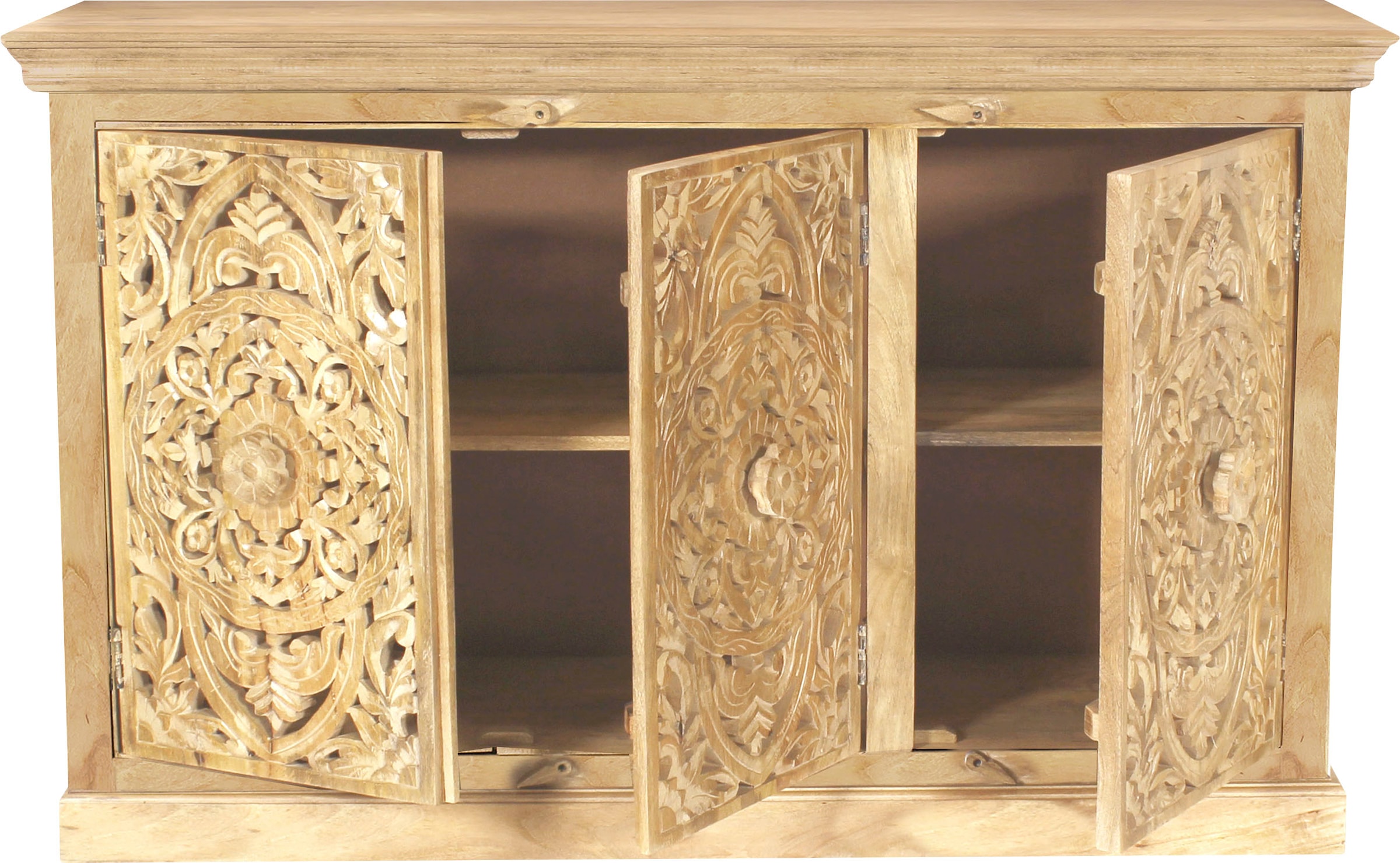 SIT Buffet »Modena aus Mangoholz mit 3 Türen und aufwändigen Schnitzereien« Sculptures élaborées de style oriental