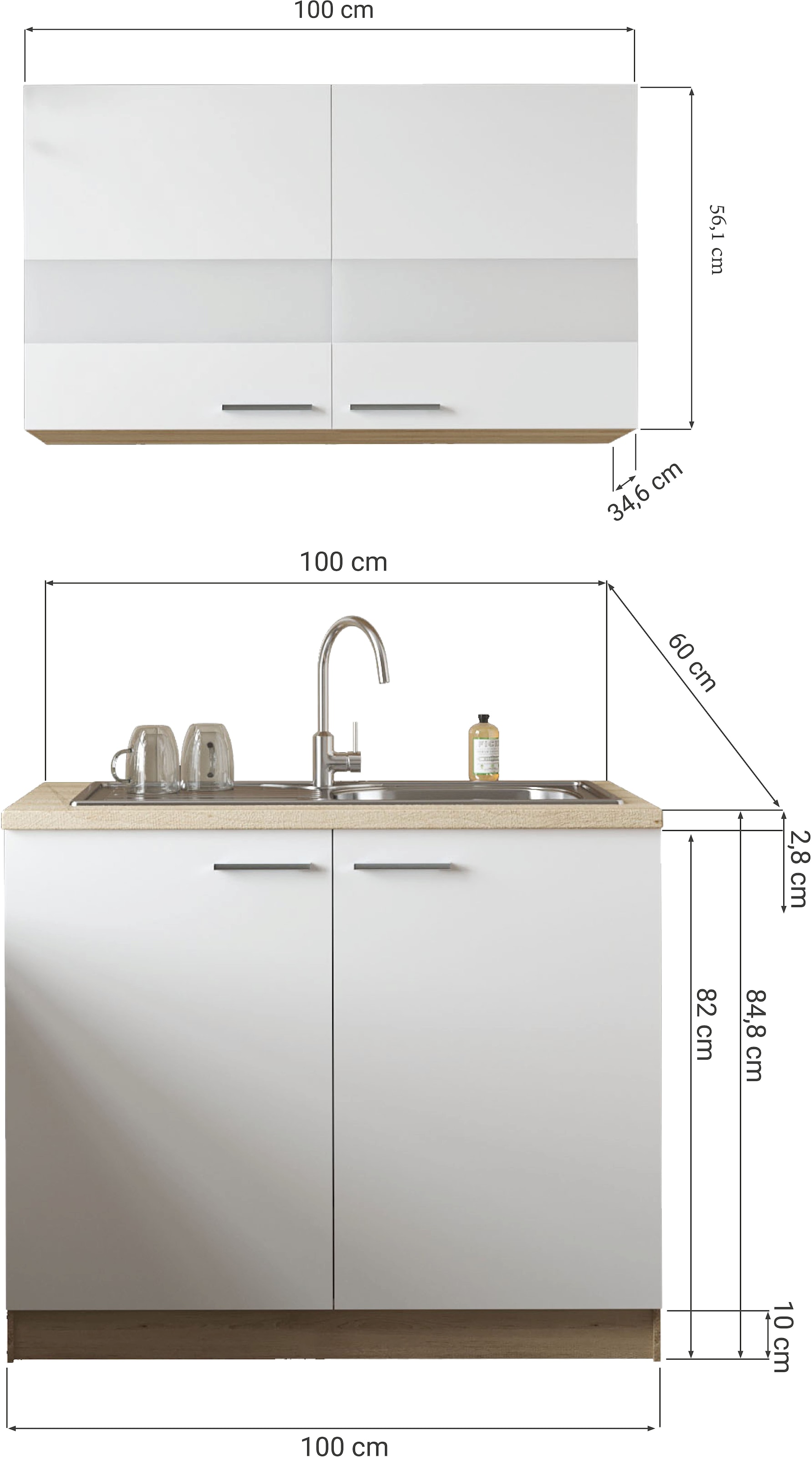 RESPEKTA Kitchenette »Merle« Breite 100 cm, mit Soft-Close Funktion, Edelstahlspüle BALTIMORE