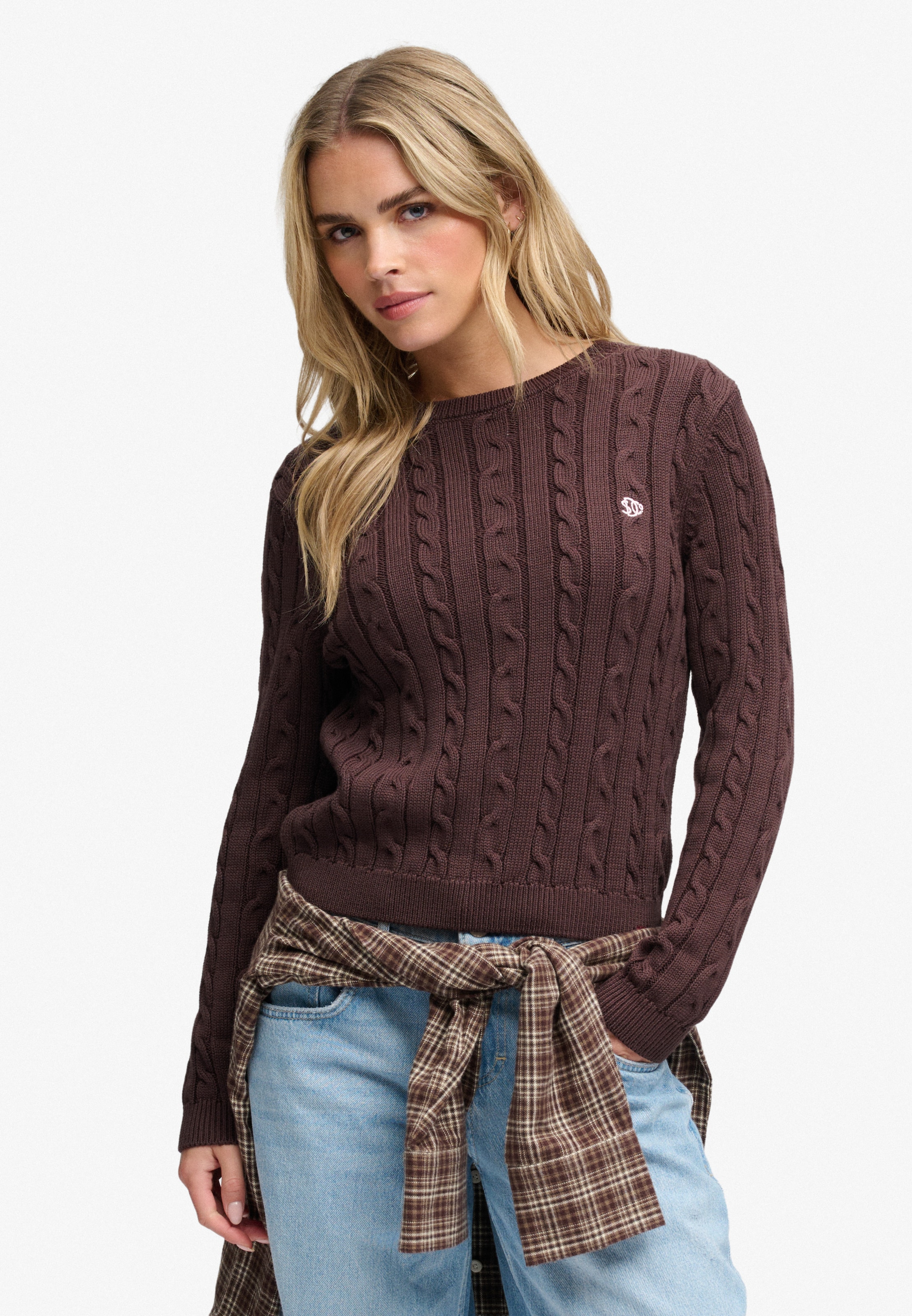 Superdry Pull en tricot »ESSENTIALS SD&CO CABLE JUMPER« fibre synthétique, coupe décontractée