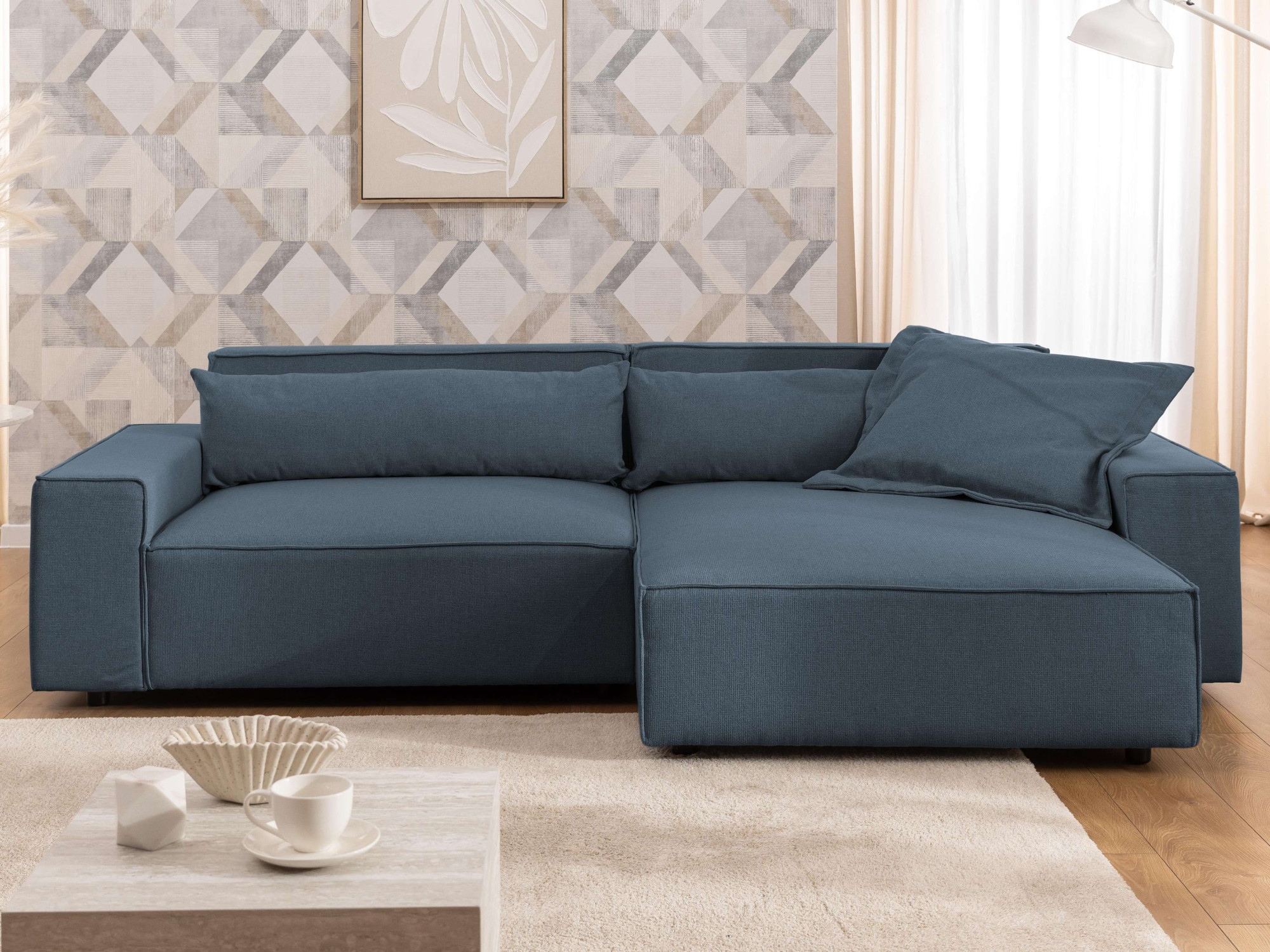 GOODproduct Canapé d'angle »KINLEE Design-Sofa mit Recamiere rechts/links, Masse B/T/H 251/144/70cm« L-Form mit Wellenunterfederung, ohne Bettfunktion, modern und beguem
