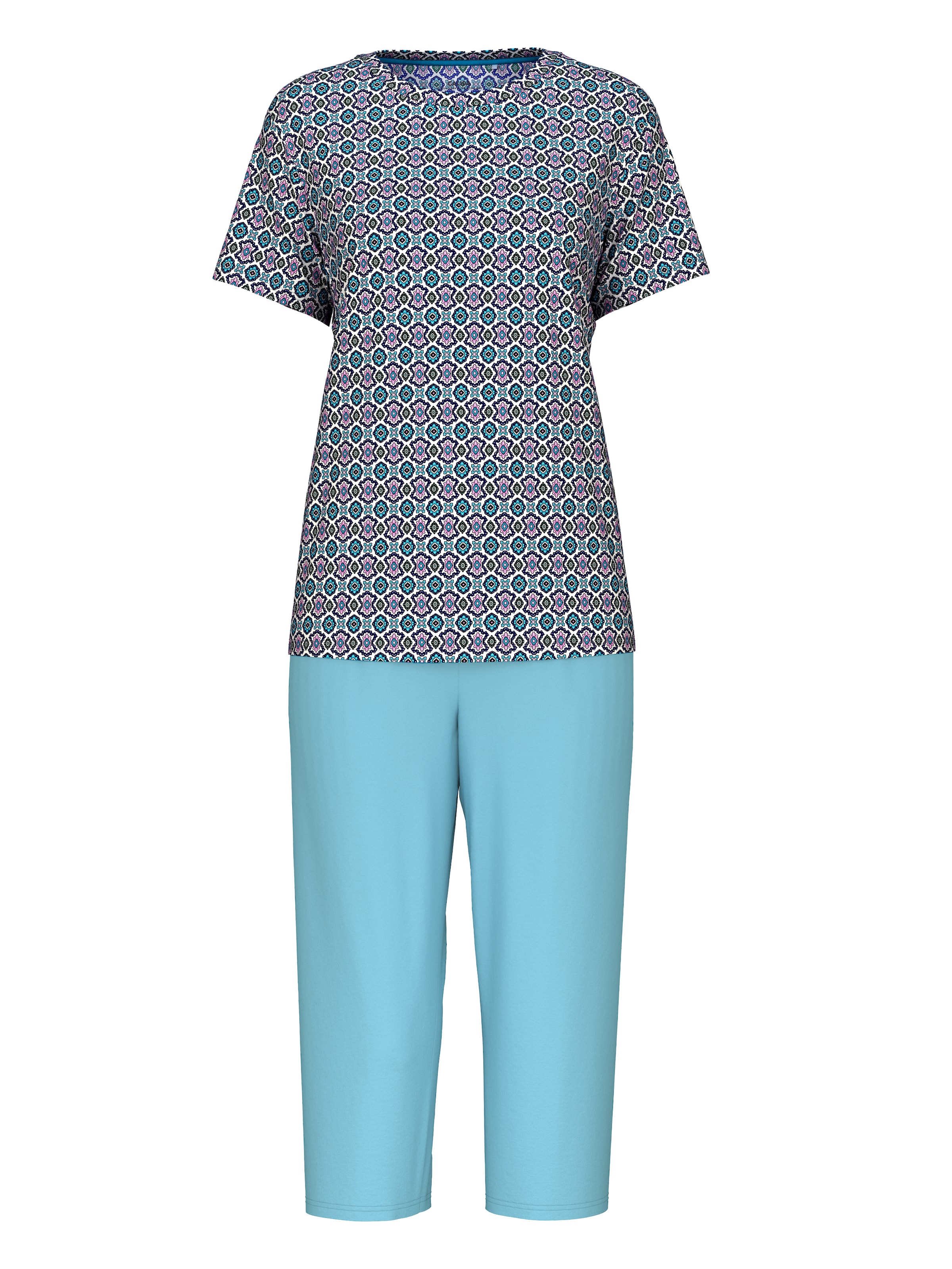 CALIDA Capri-Pyjama »Spring Nights« 2 tlg. Rundhals, Kurzarm, Loose Fit, Pure Cotton, atmungsaktiv