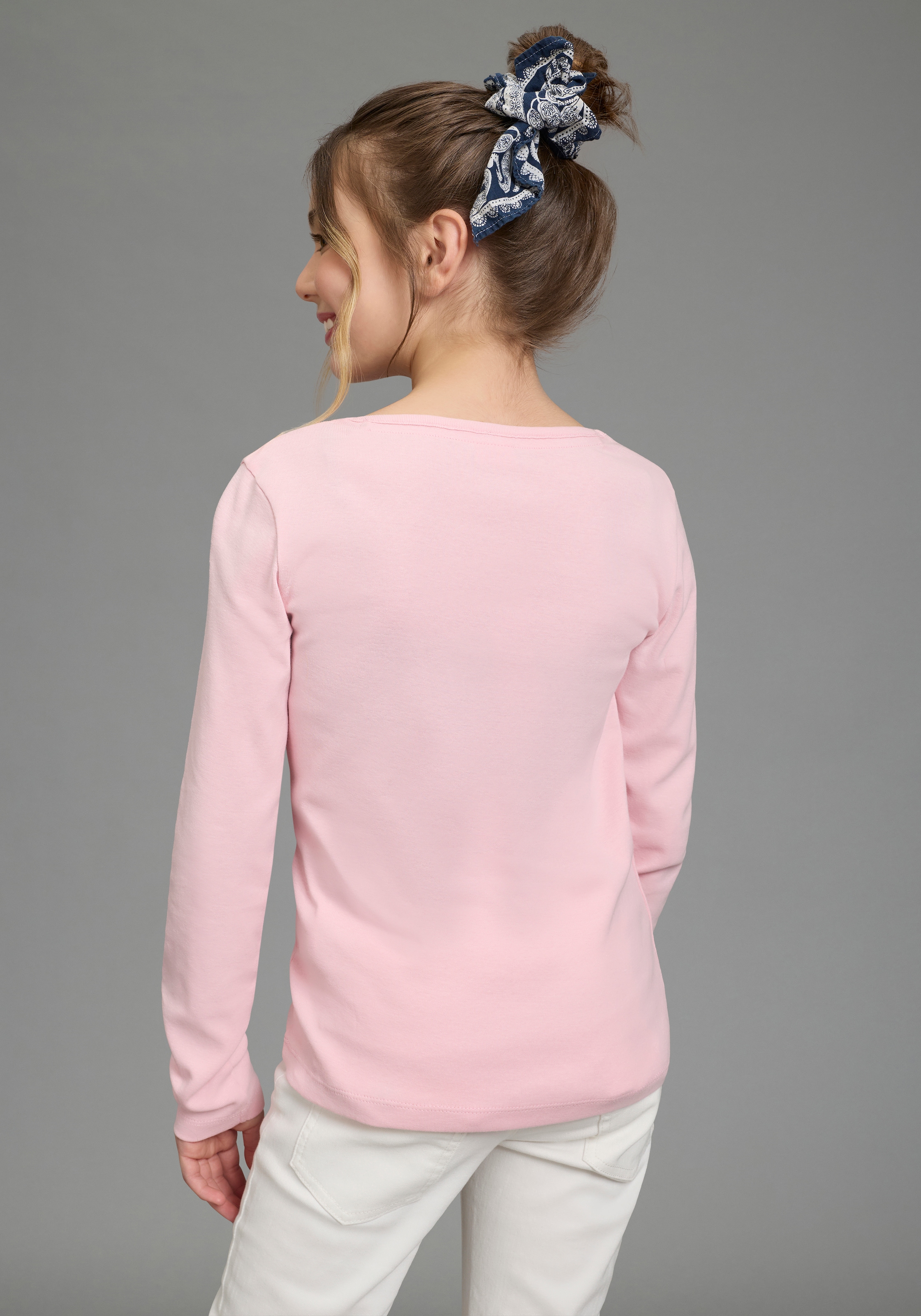 KangaROOS T-shirt à manches longues »Kangaroos Shirt aus Rippware mit Spitzenkante« V-Ausschnitt mit Spitze, unifarben, mit Logostickerei