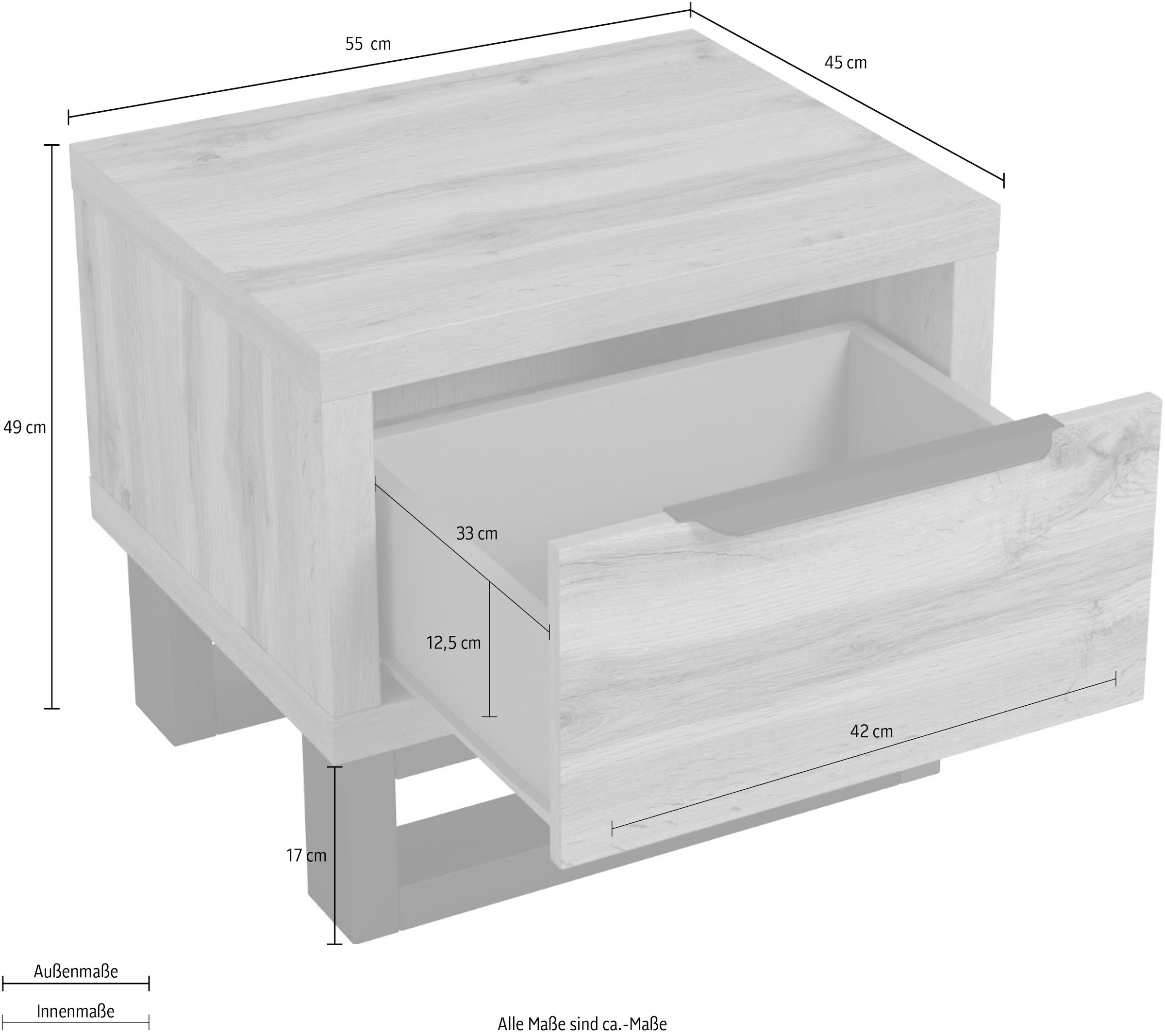Home affaire Nachtkommode »Bronne, Breite 55 cm, Nachttisch mit 1 Schublade« Moderner Nachtschrank, Metallgriff, Füsse in Kufenform