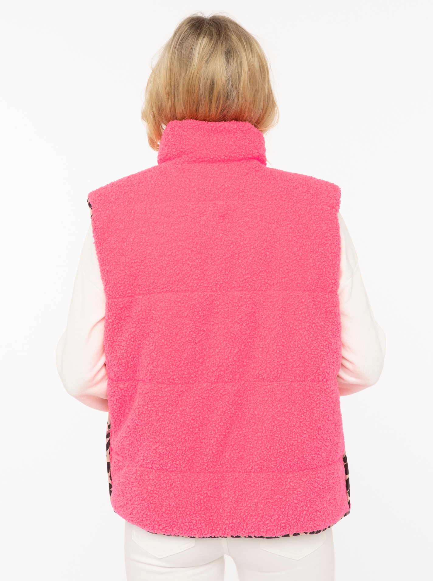 Zwillingsherz Gilet réversible »"Leo Teddy"« réversible, avec fermeture éclair, pendentif cœur, motif léopard, poches latérales