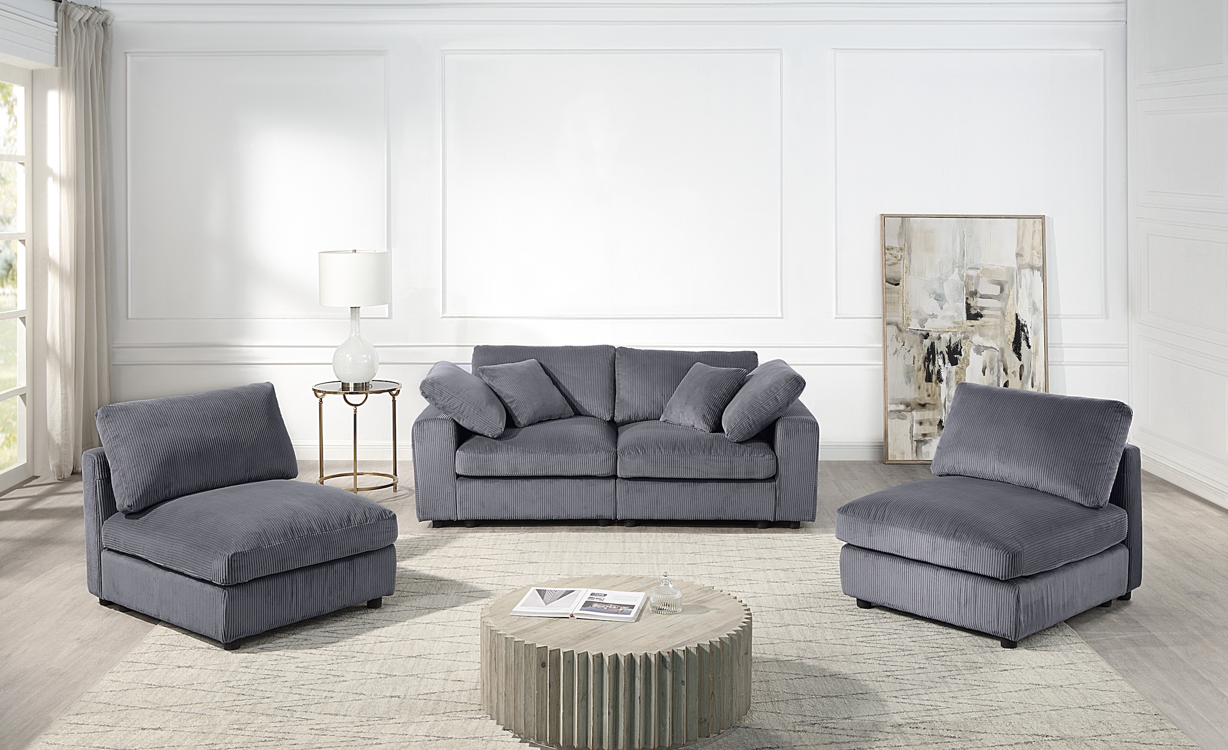 RAUM.ID 4 places »Bennid, XXL-Modulsofa mit vielen individuellen Stellmöglichkeiten« inklusive 2 grossen & 2 kleinen Zierkissen im flauschigen Cord