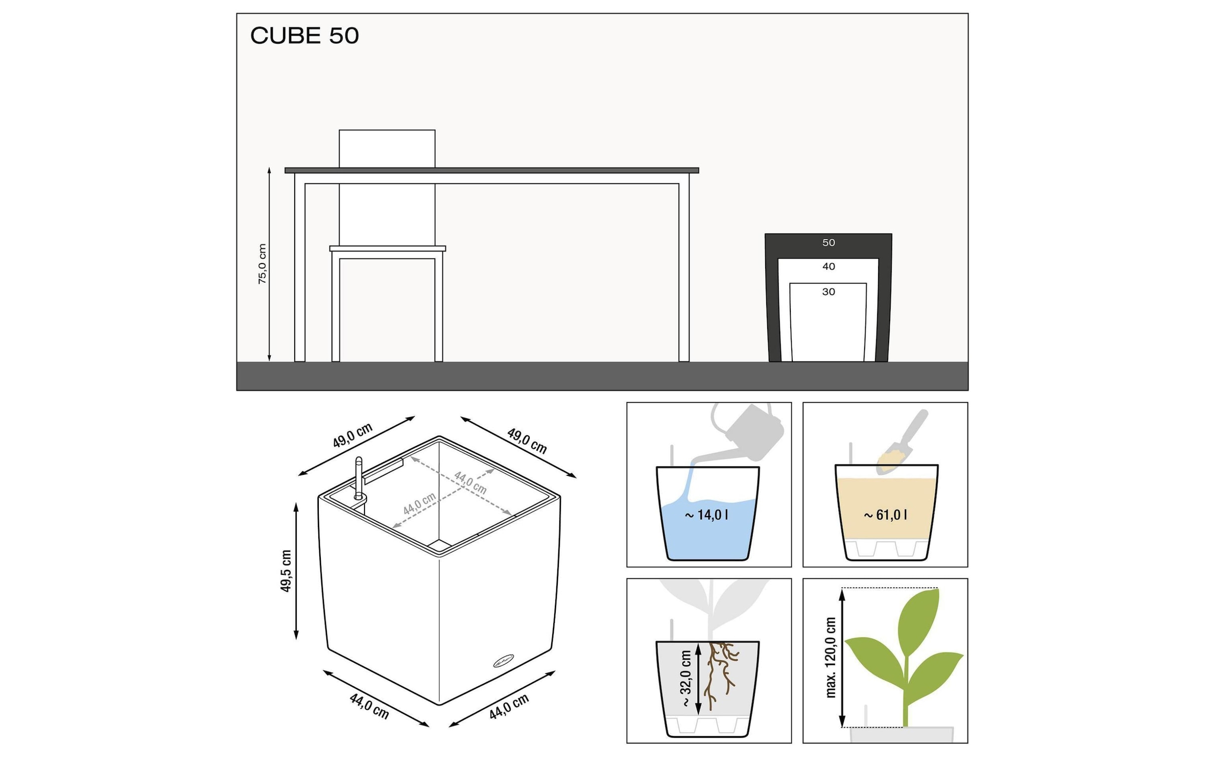   Bac à plantes »Lechuza Cube 50 hochglanz«