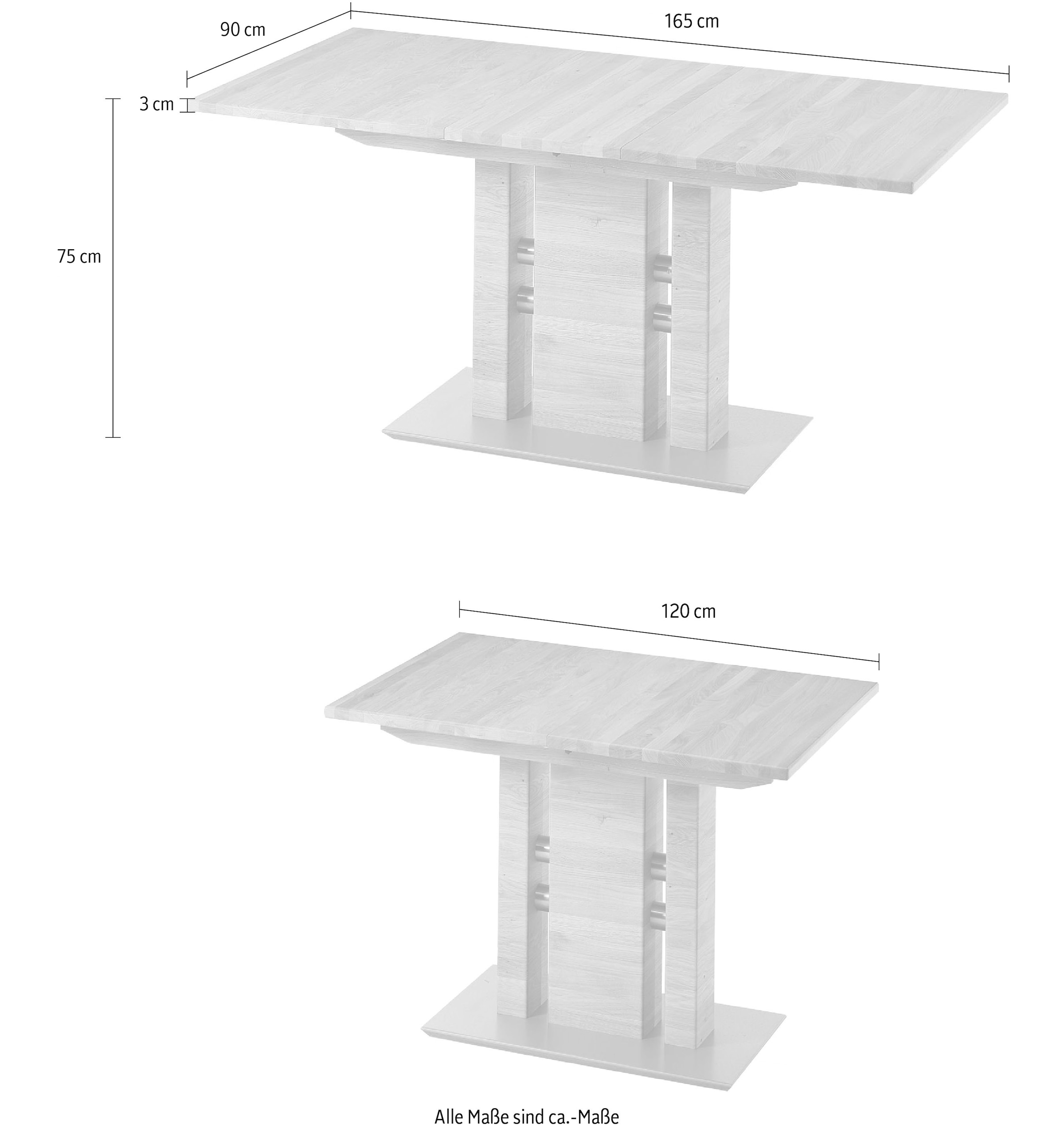K+W Komfort & Wohnen Table de salle à manger »5030« table fonctionnelle avec rallonge synchronisée, bois massif, 2 largeurs au choix