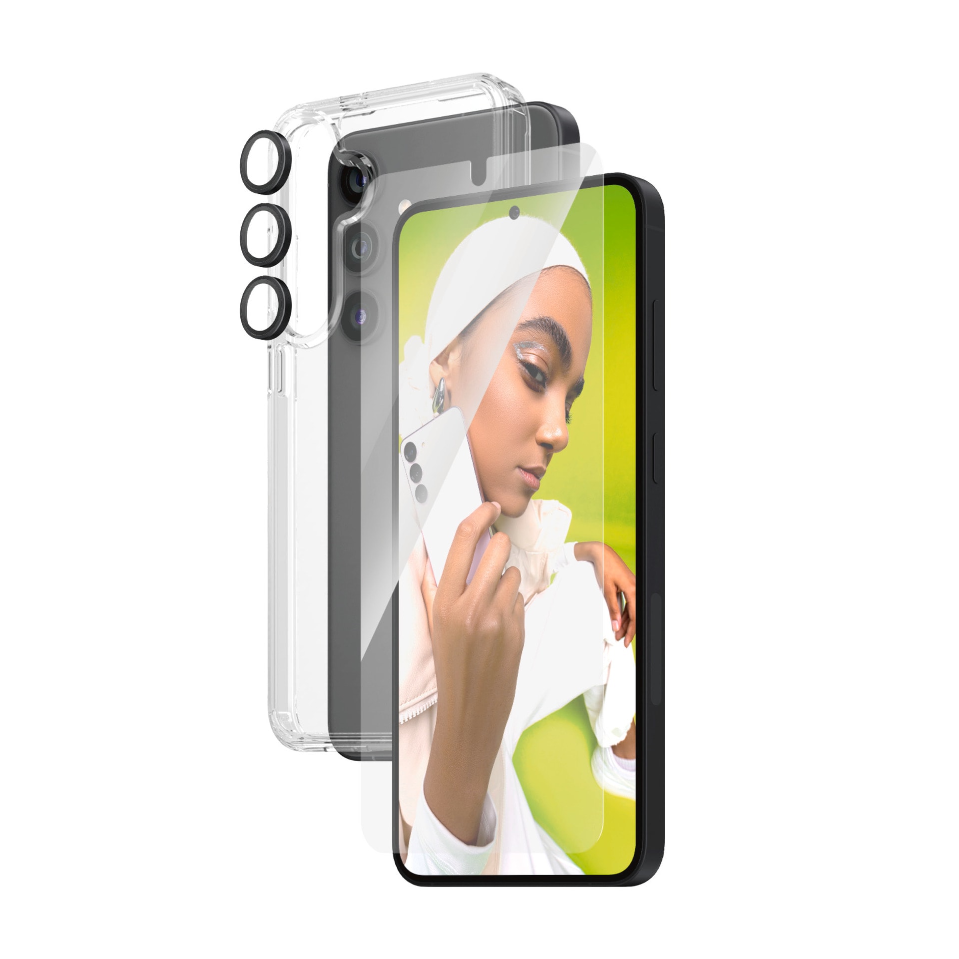 PanzerGlass Displayschutzglas »3-in-1 Bundle Set« für Samsung Galaxy S24 Plus Set, Screen Protector, Hardcover, Camera Hoops, 3 Stk. tlg. Displayschutzfolie, Schutzfolie, Bildschirmschutz, kratz- & stossfest