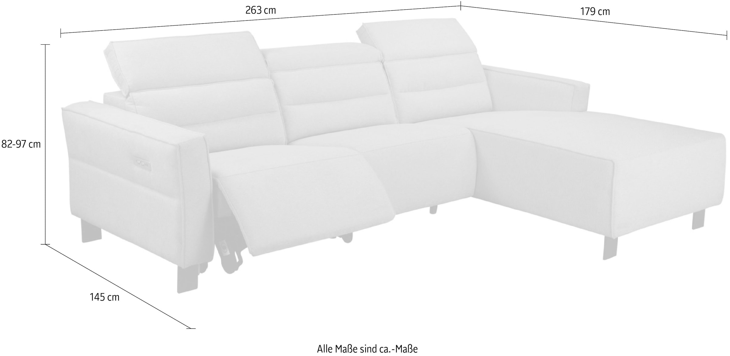 Home affaire Ecksofa »Carpari, L-Form, 263 cm, manuelle o. elektrische Relaxfunktion,« USB A/C und Kopfteilverstellung