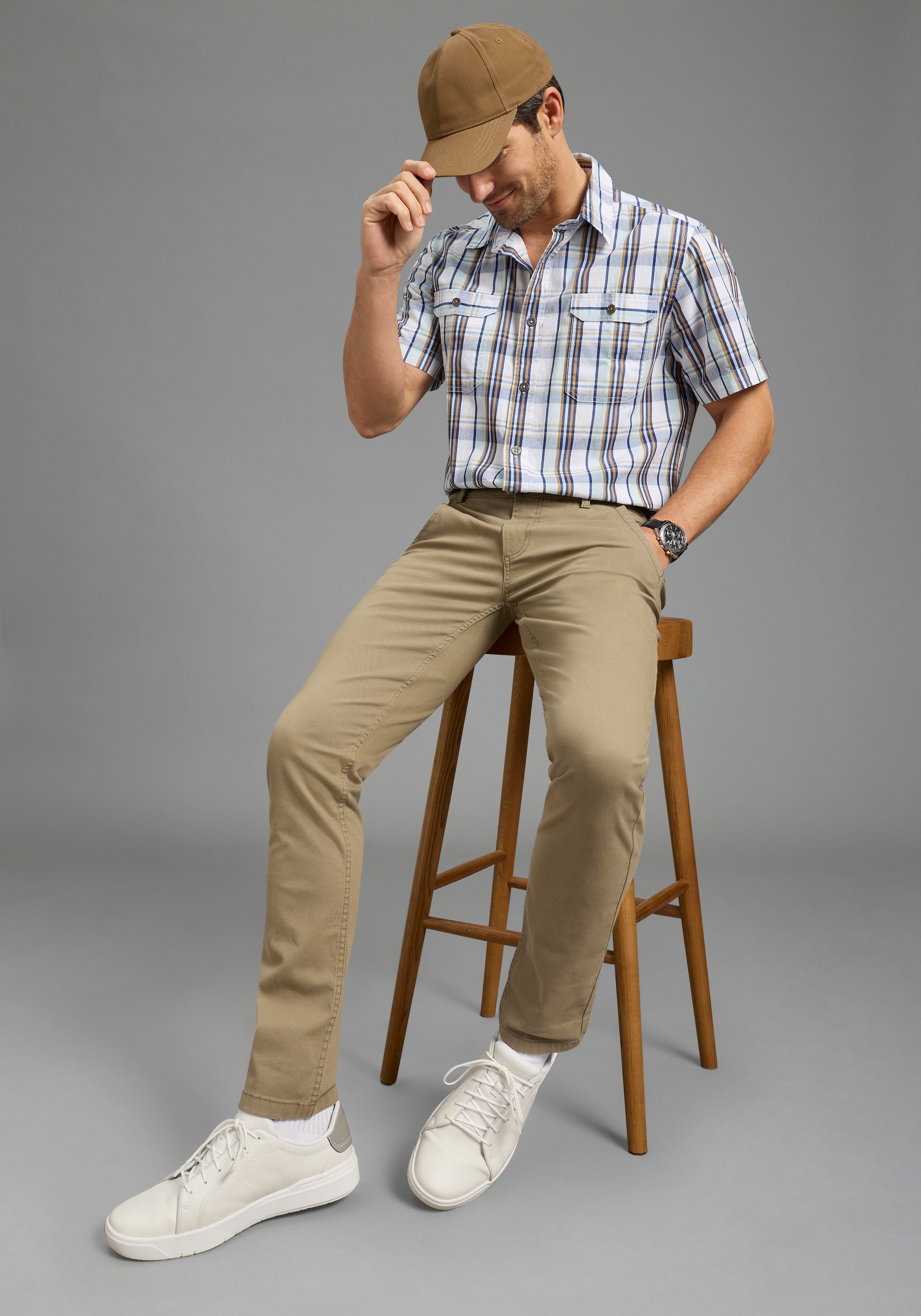 Man's World Chemise à carreaux Kurzarm, für Casualmode, Basic, Frühling und Sommer, aus Baumwolle