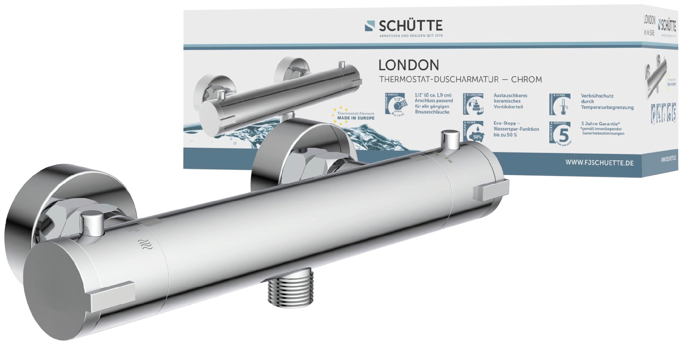 Schütte Robinetterie de salle de bain »3-teilige Serie LONDON« Ensemble,  Économique, protection anti-brûlure, pivotant à 360°, économiseur d’eau
