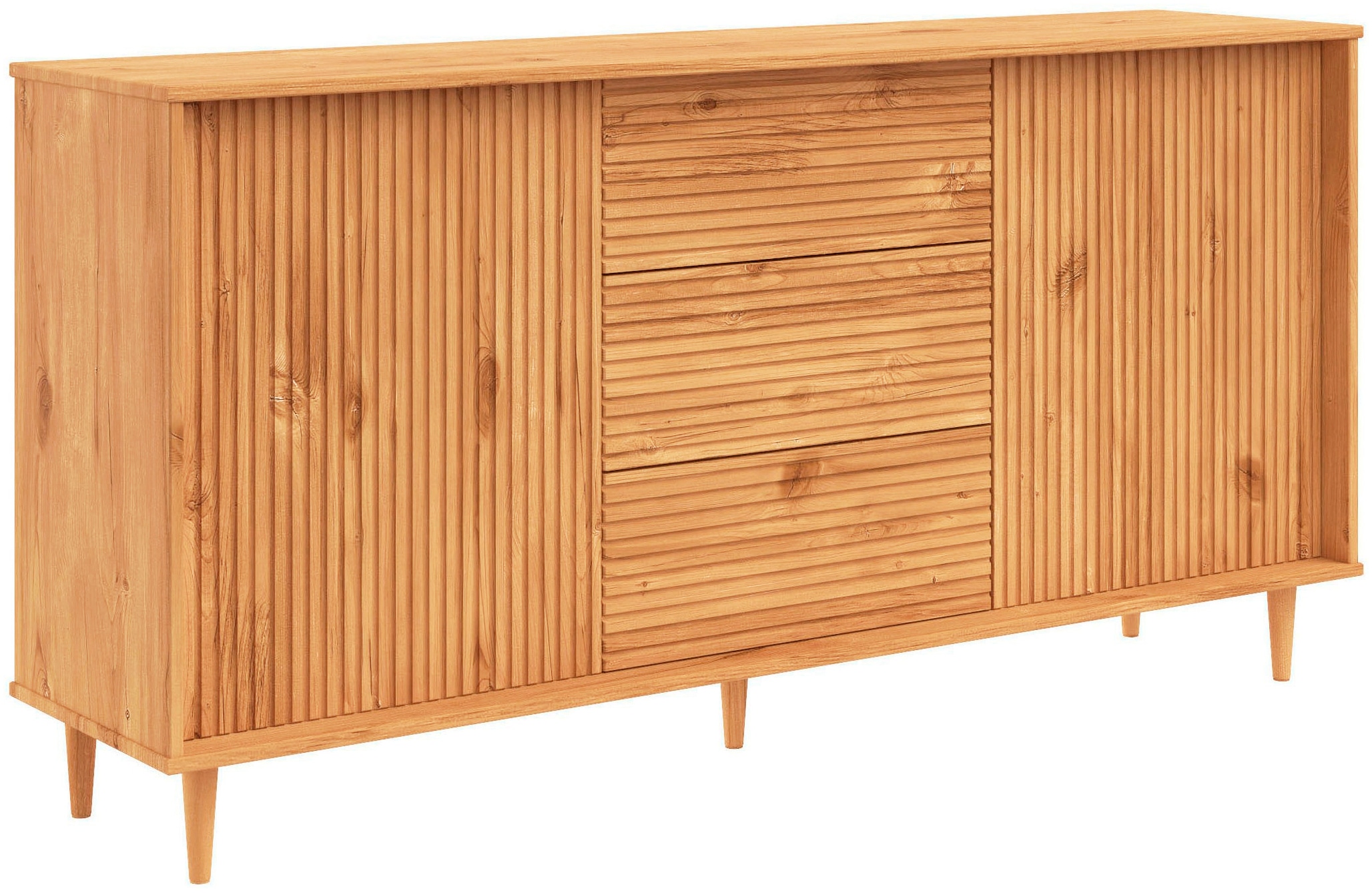 GOODproduct Sideboard »Malmedy  Front mit gefrästen Rillen« Kommode aus massivem Kiefernholz, Push-to-open, Breite 160 cm