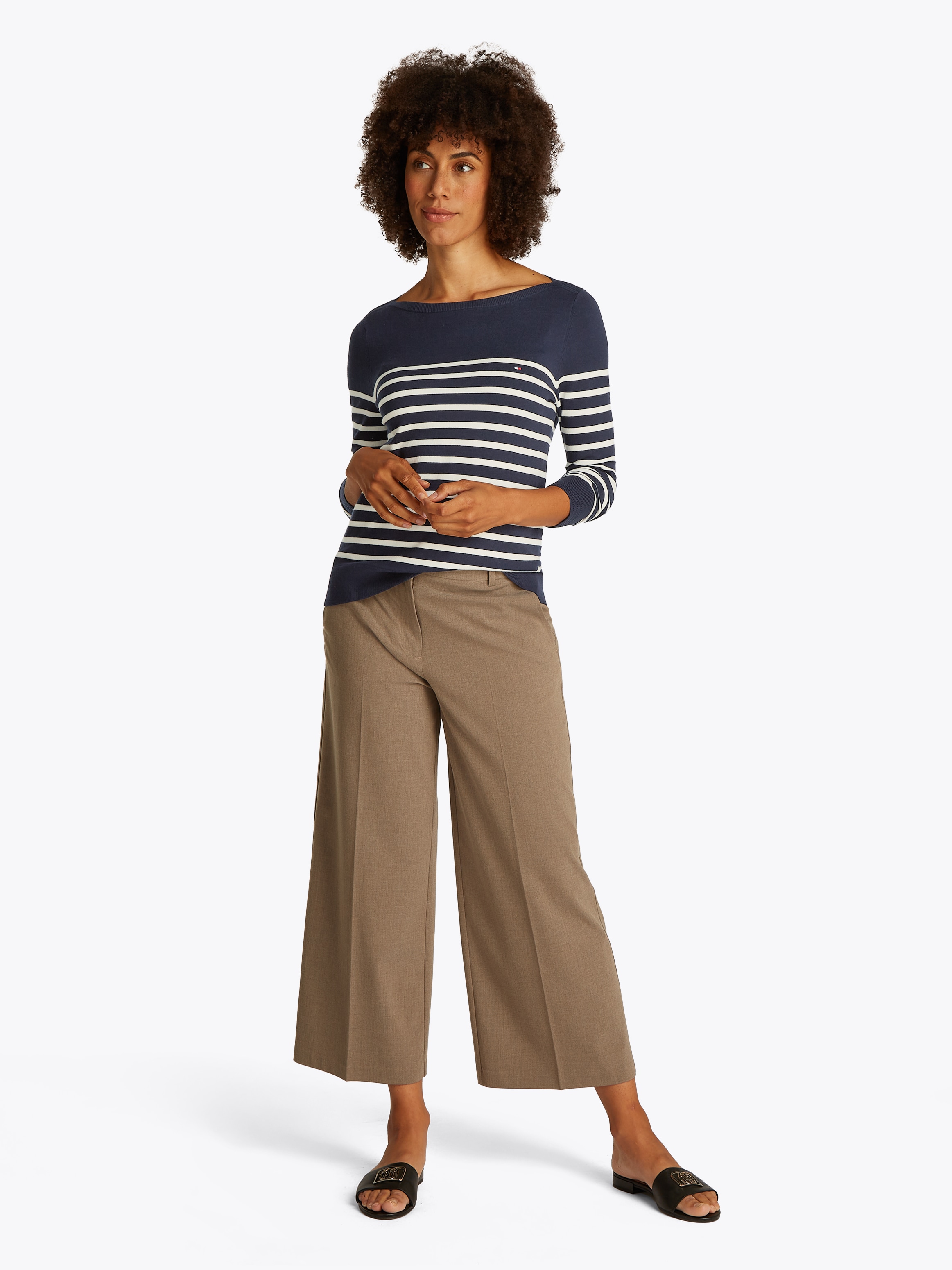 Tommy Hilfiger Pull en tricot »CO JERSEY STITCH BOAT-NK SWEATER« mit Tommy Hilfiger Logo-Flag am Ärmel