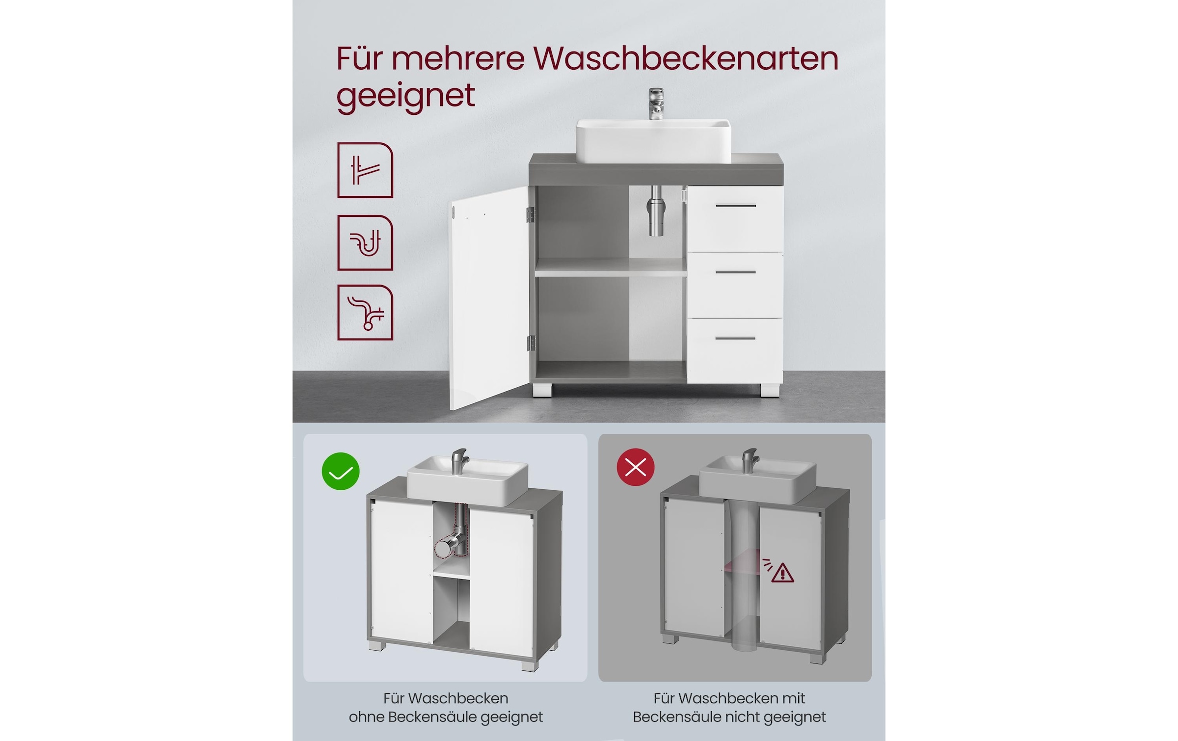 VASAGLE Waschbeckenunterschrank »64 x 70 cm«