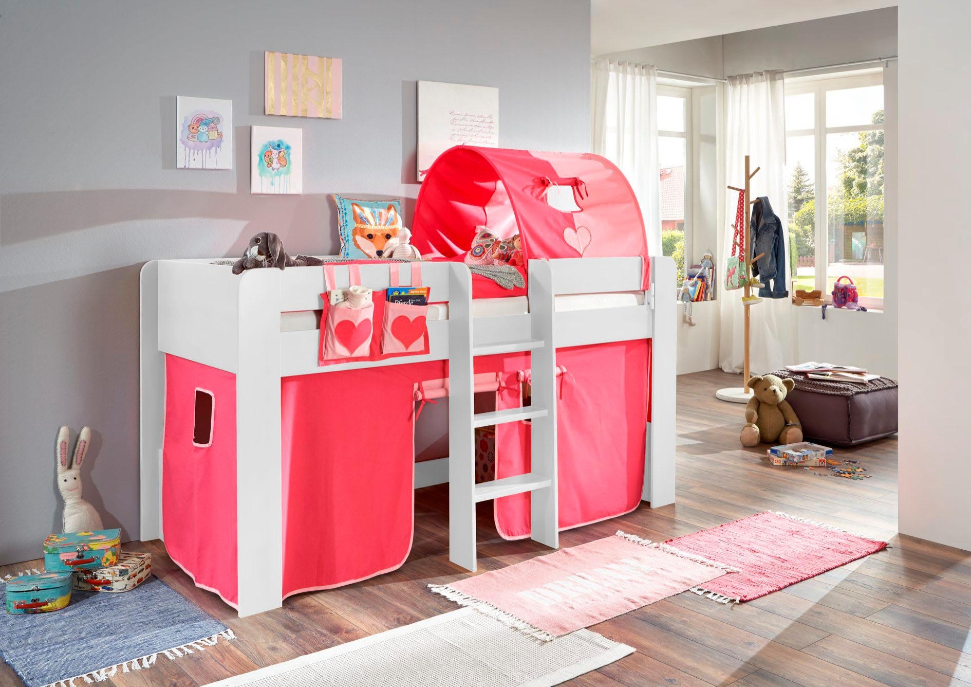 Relita Lit superposé »Andi« avec sommier à lattes roulantes, set textile et échelle, surface décorative facile d'entretien
