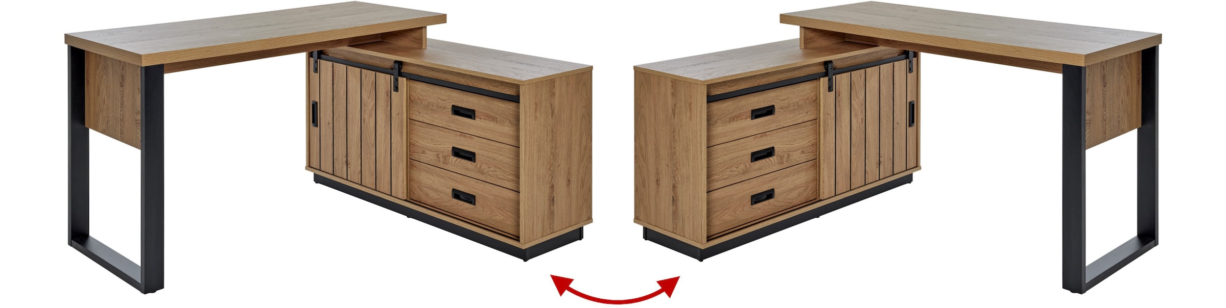 Jahnke Bureau d'angle »SLIDE C 150 E« 1 cuis tlg. montage réversible, avec porte coulissante, dimensions 150 x 116 cm