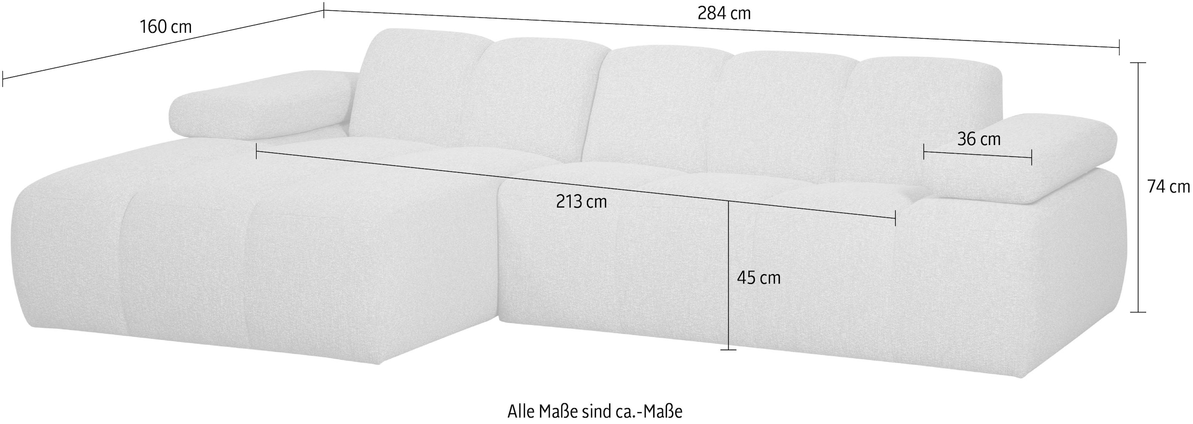 WOOOD Chaise longue »Mojo Bouclé-Bezug mit verstellbarer Armlehne, H 74 x B 284 x T 160 cm« charge supportée 360 kg, résistance maximale à l'usure, entretien obligatoire