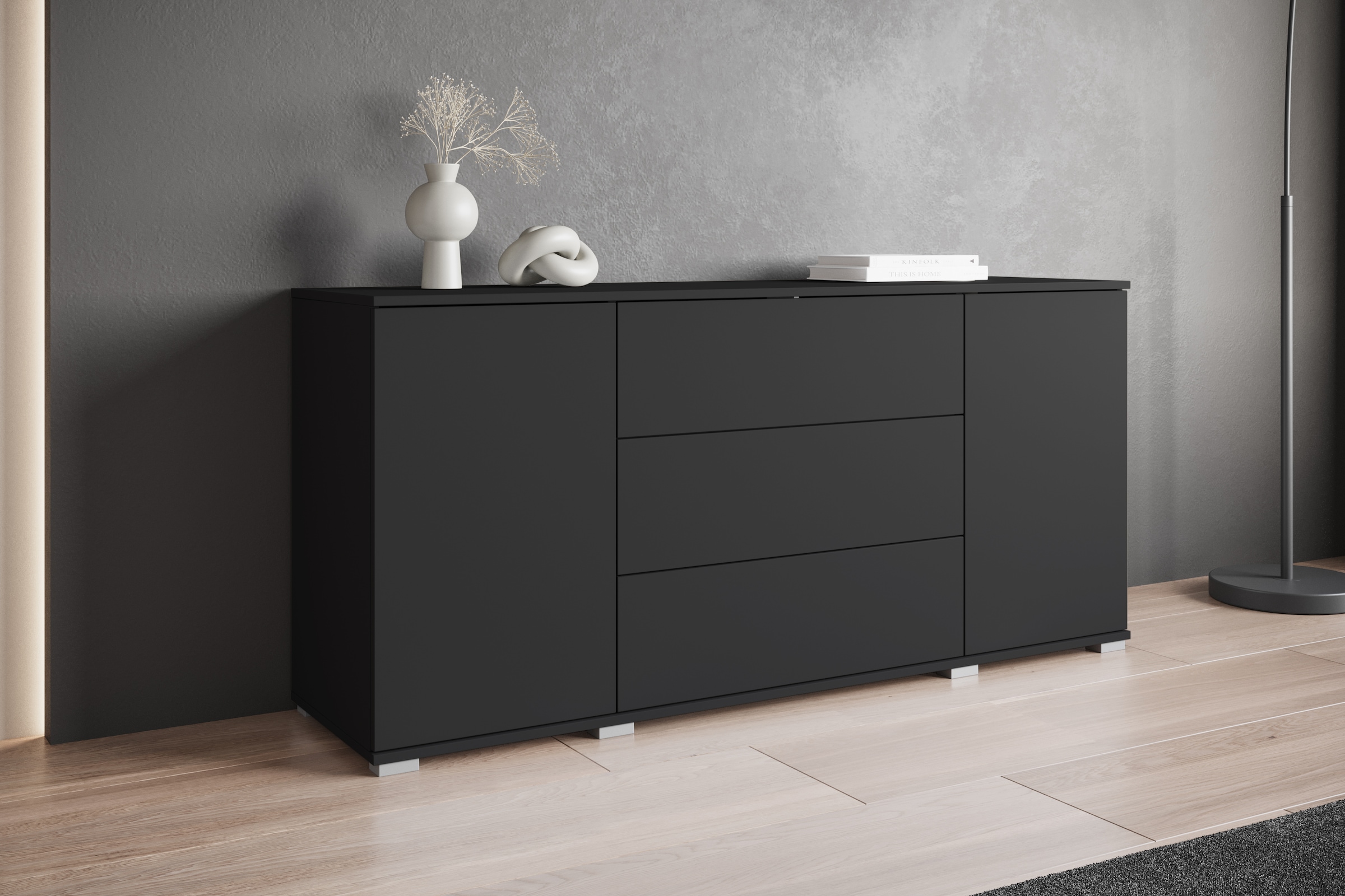 GOODproduct Buffet »Kenia, Kommode für das Schlafzimmer/Wohnzimmer« 1 cuis tlg. Modernes Sideboard mit 3 Schubladen und 4 Fächern,  Breite 150 cm