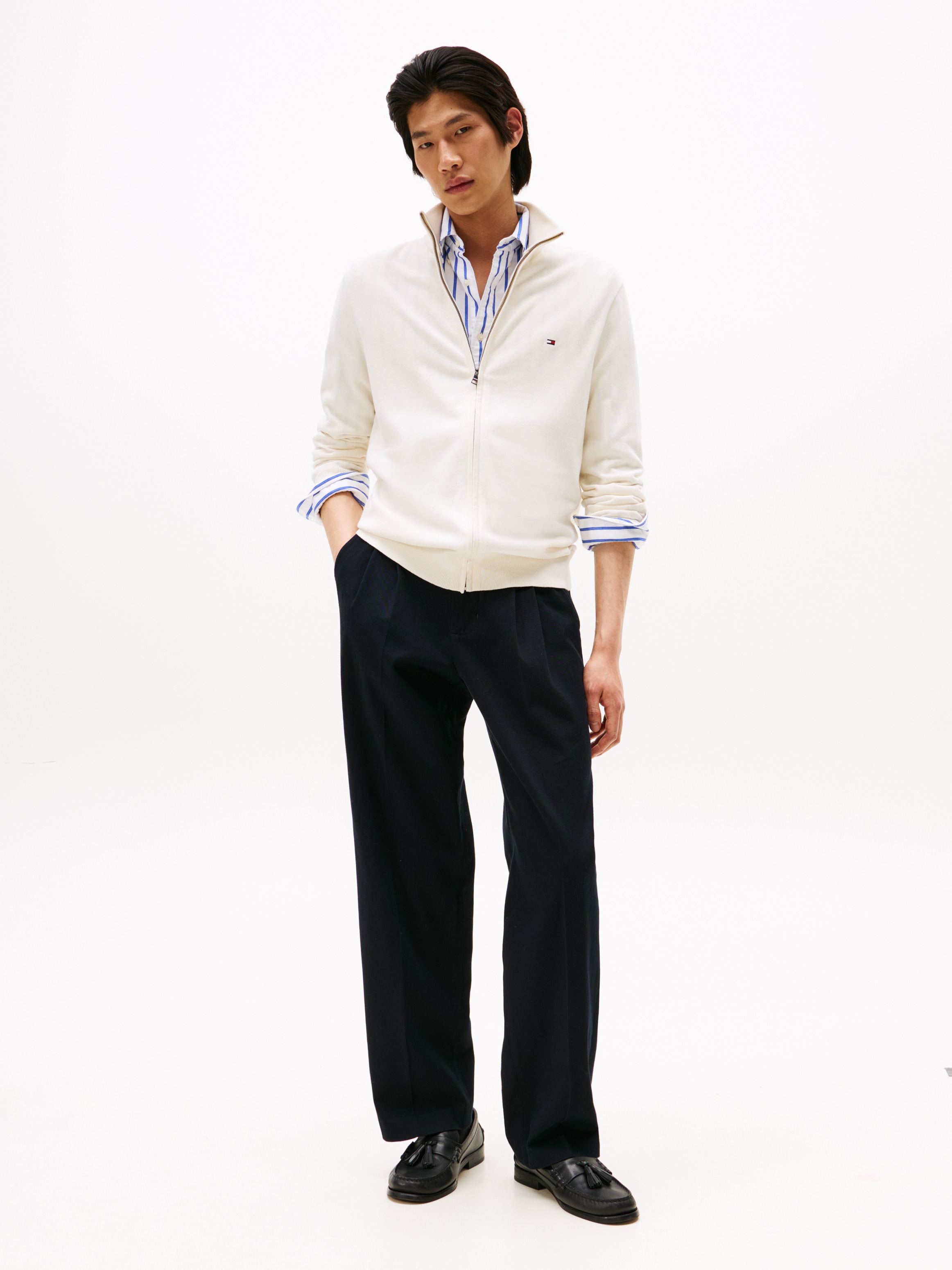 Tommy Hilfiger Veste en tricot »ESSENTIAL COTTON ZIP THRU« mit Logostickerei