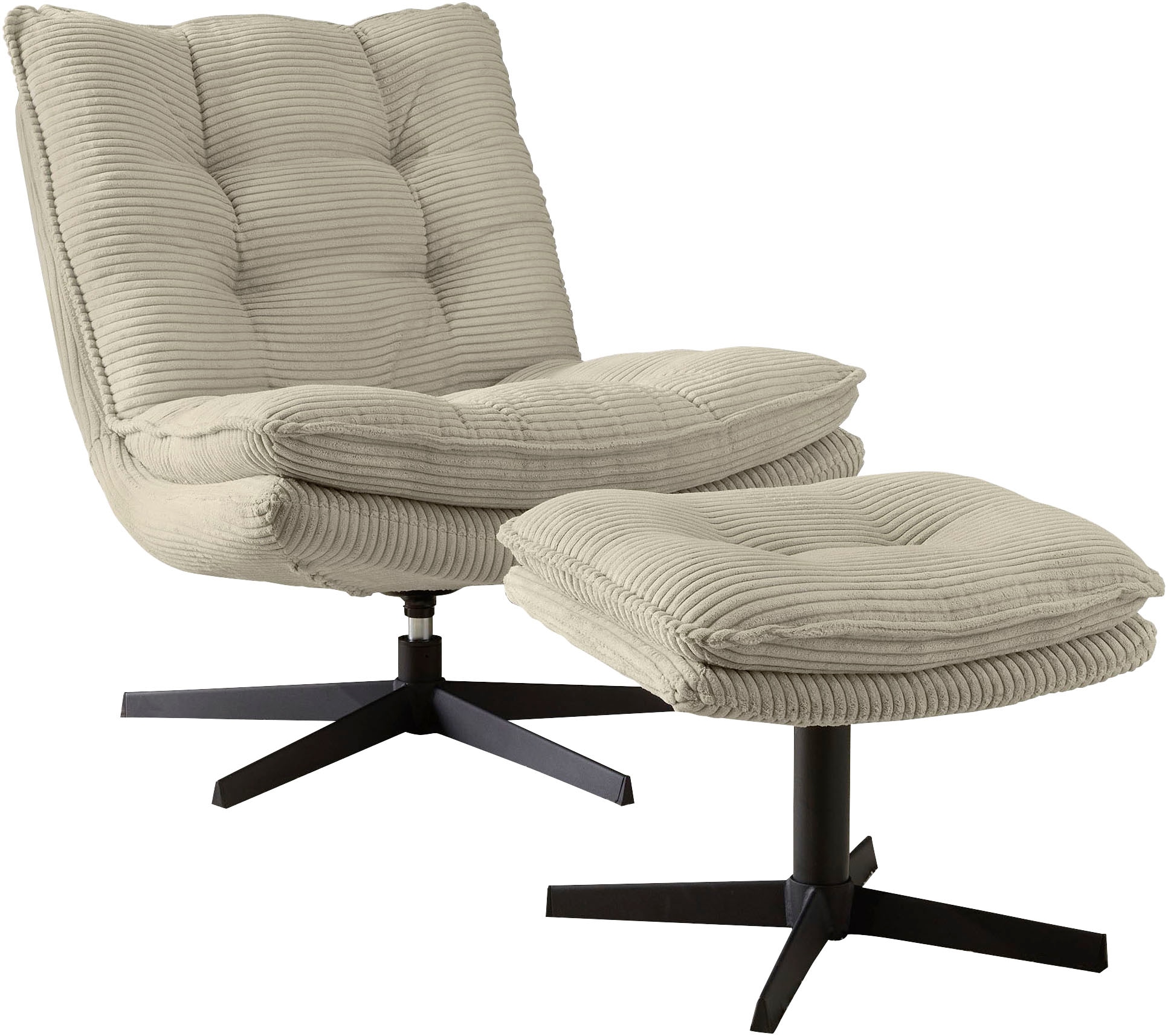Jockenhöfer Gruppe Fauteuil de relaxation »Kasper, B: 76 cm, Sitzhöhe: 47 cm« Ensemble : avec tabouret, fonction pivotante à 360°, velours côtelé