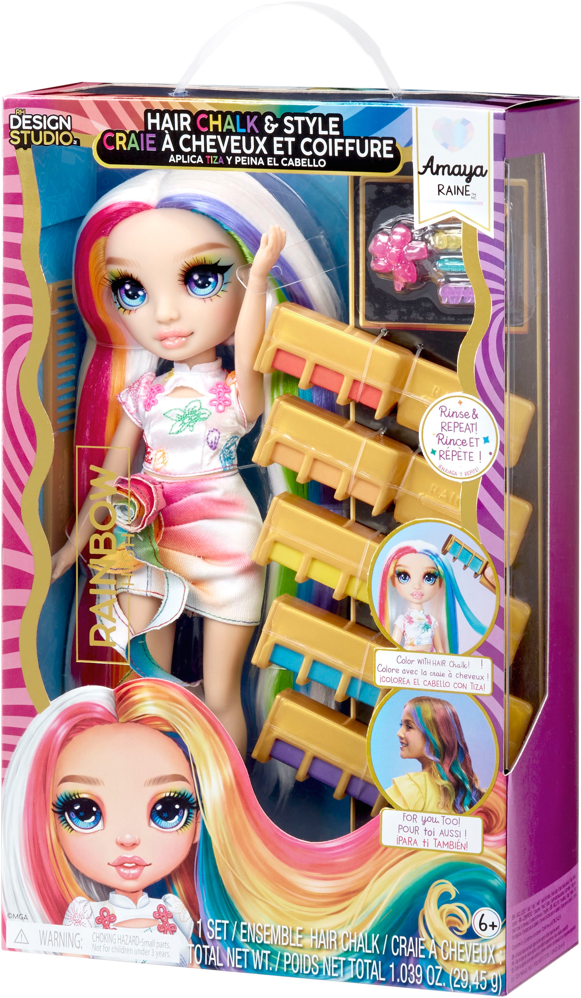 RAINBOW HIGH Anziehpuppe »Rainbow High Hair Chalk & Style Doll- Amaya (Rainbow)«