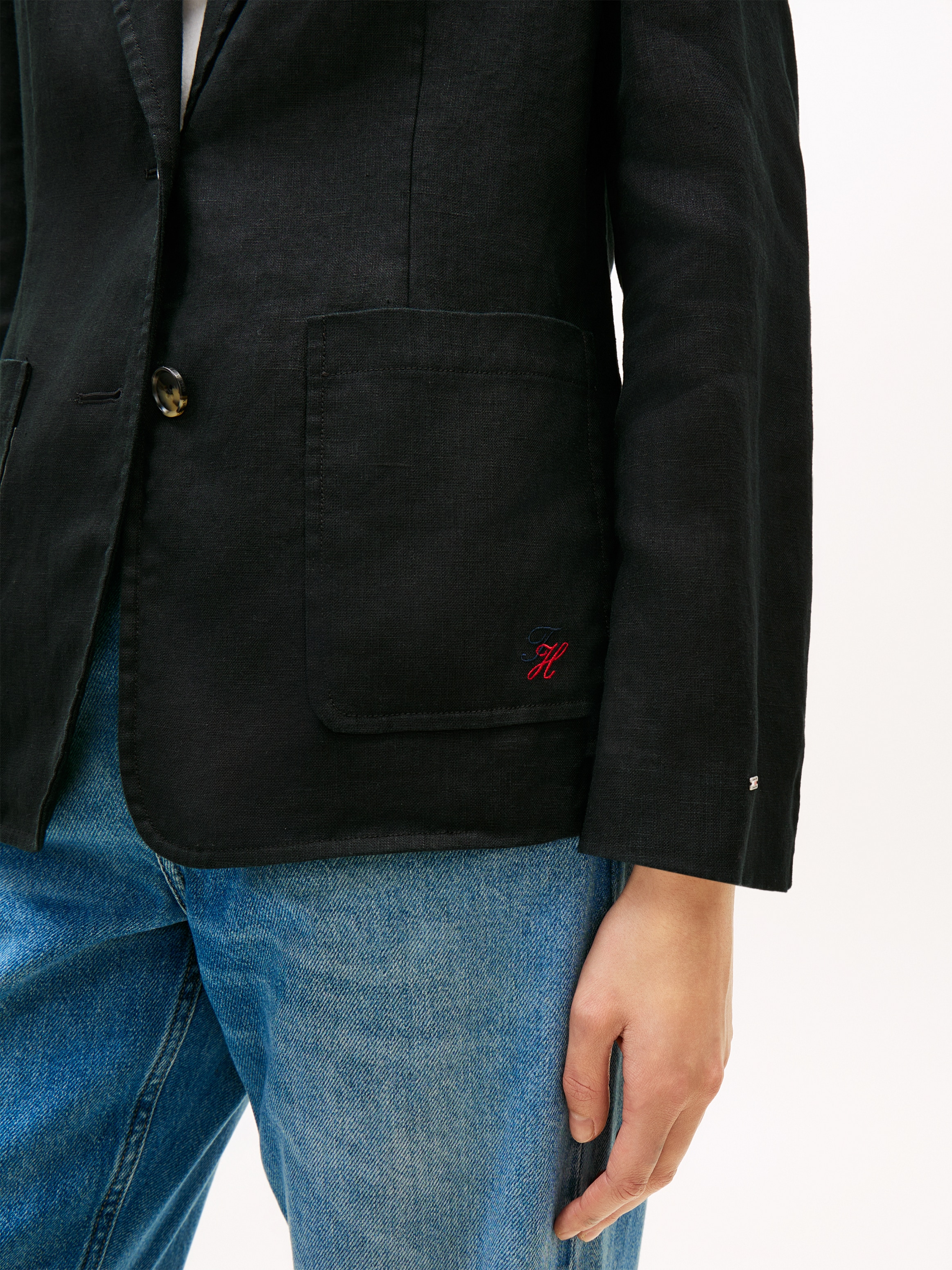 Tommy Hilfiger Blazer court »NEW ESS LINEN REG SB BLAZER« avec poches appliquées