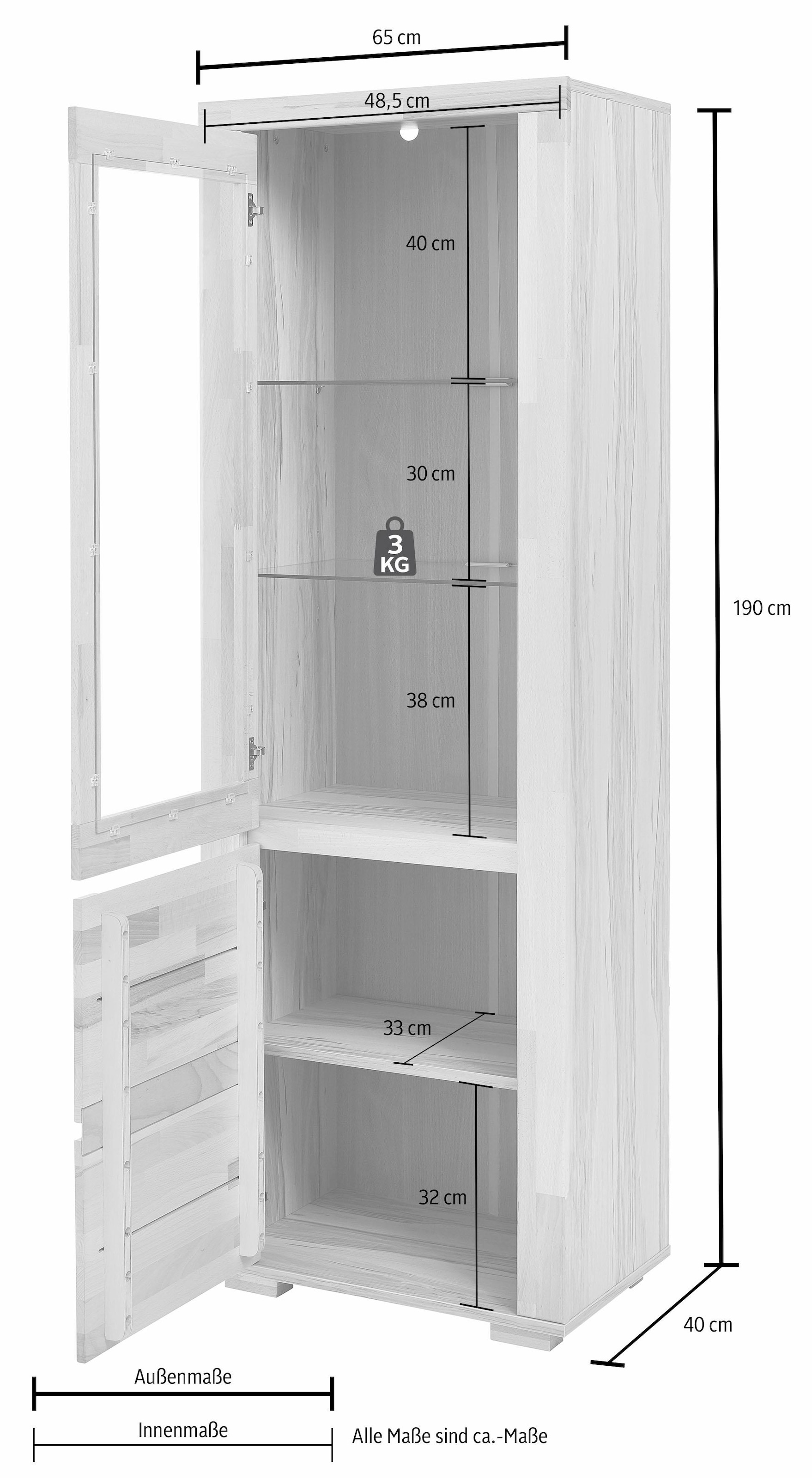 GOODproduct Vitrine »DENIS75, 5 Fächer, Teilmassiv, 1 Tür mit Glaseinsatz, grifflos« B/T/H:65/40/190cm, Einlegeboden teilwese verstellbar, Kernbuche geölt.