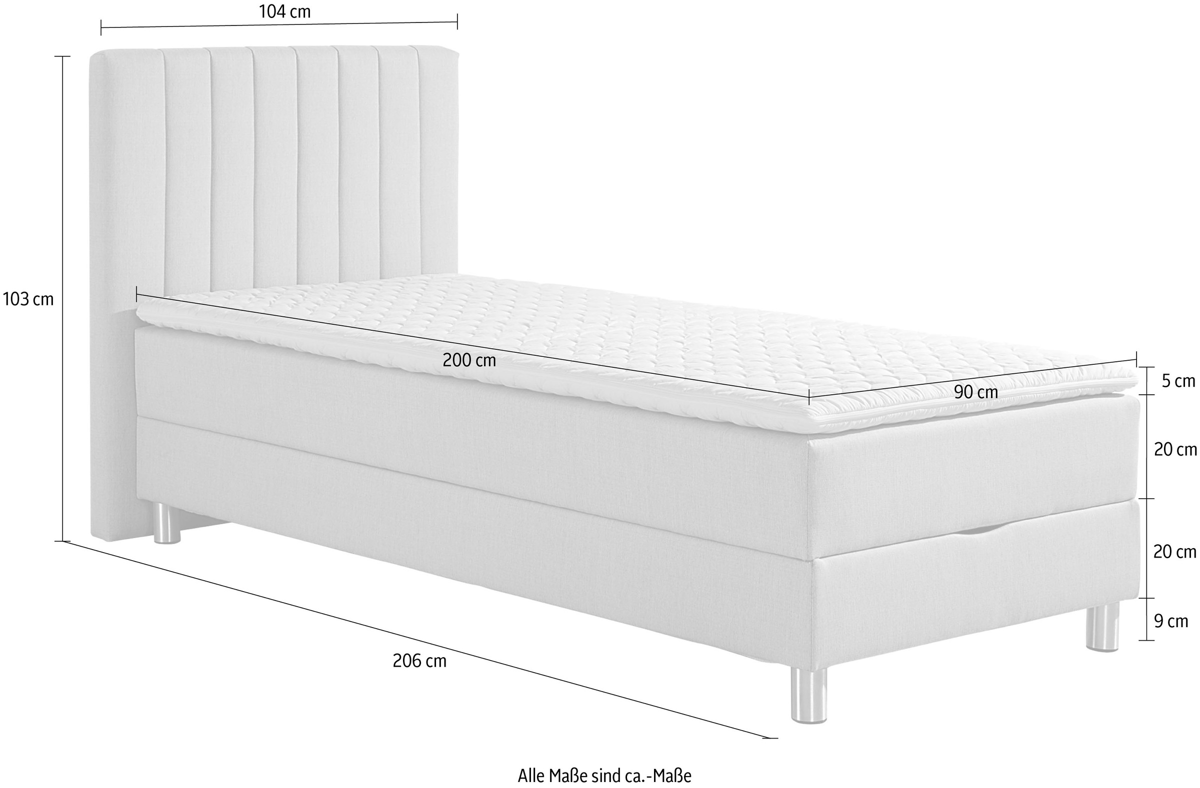 Maintal Lit de boxe avec coffre de lit et surmatelas en mousse froide