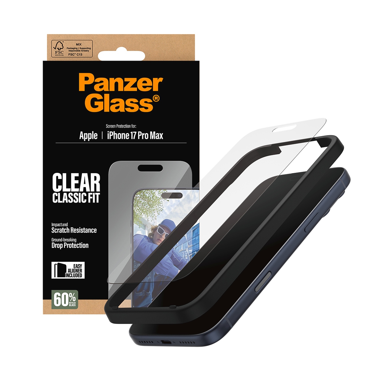 CARE by PanzerGlass Verre de protection d'écran »Classic Fit Screen Protector« für Apple iPhone 17 Pro Max Displayschutzfolie, Schutzfolie, Bildschirmschutz, kratz- & stossfest