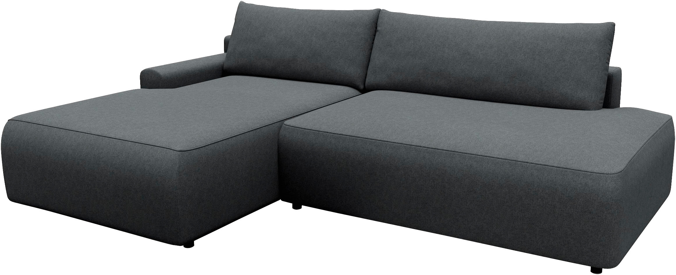 TRENDMANUFAKTUR Canapé d'angle »Prag, Schlafsofa mit Bettkasten, Couch in L-Form, Breite 253 cm« en tissu structuré fin, anthracite, méridienne à gauche