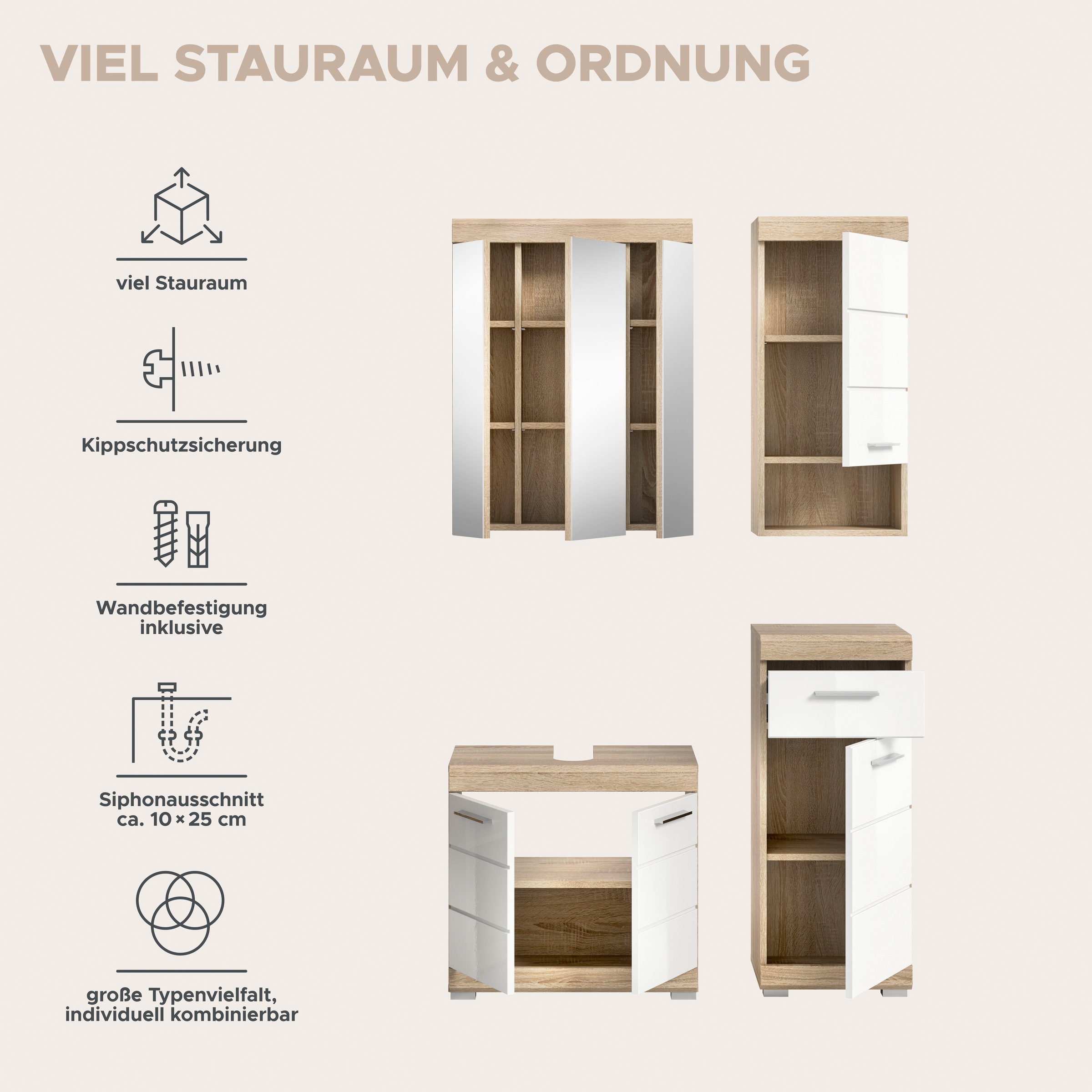 welltime Ensemble de meubles de salle de bain »SIENA, 4 teilig, bestehend aus:« Ensemble, BEST-SELLER !, 4 cuis tlg.
