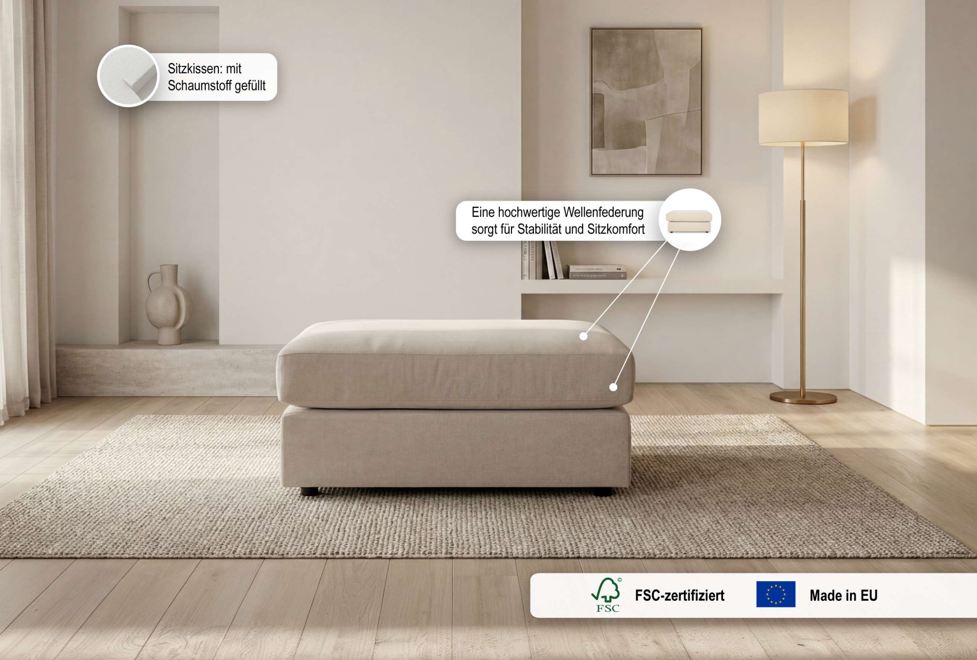 GOODproduct Tabouret rembourré »Nivette, weiches Chenille« 95x65 cm, eine tolle Ergänzung zum Sofa