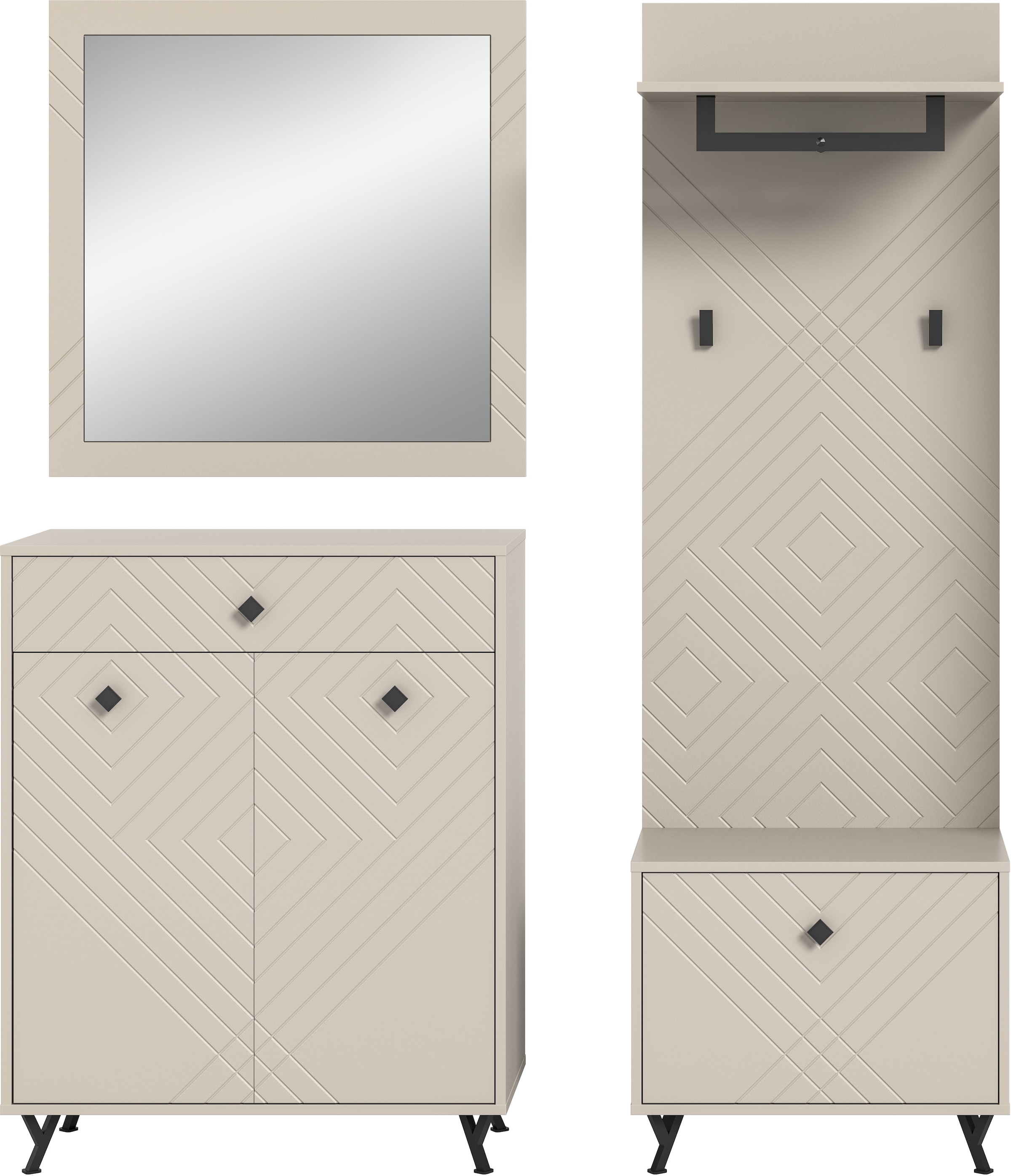 Home affaire Garderoben-Set »Mento, 4-teilig, Ornamentfräsung in der Front, bestehend aus:« Set, 4 Stk. tlg.