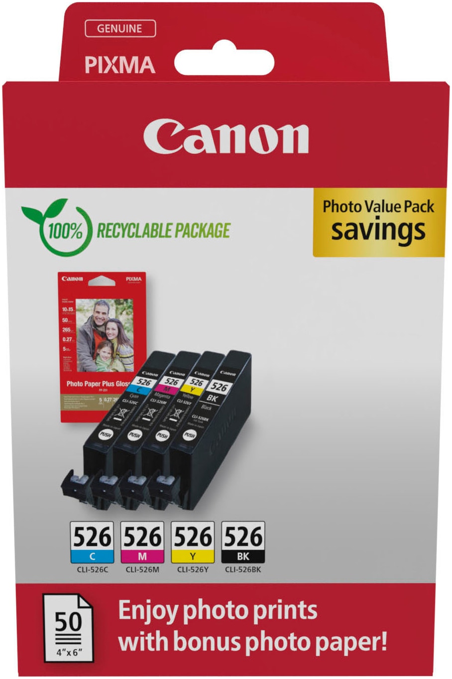 Canon Cartouche d'encre »CLI-526 BK/C/M/Y + Fotopapier Value Pack«