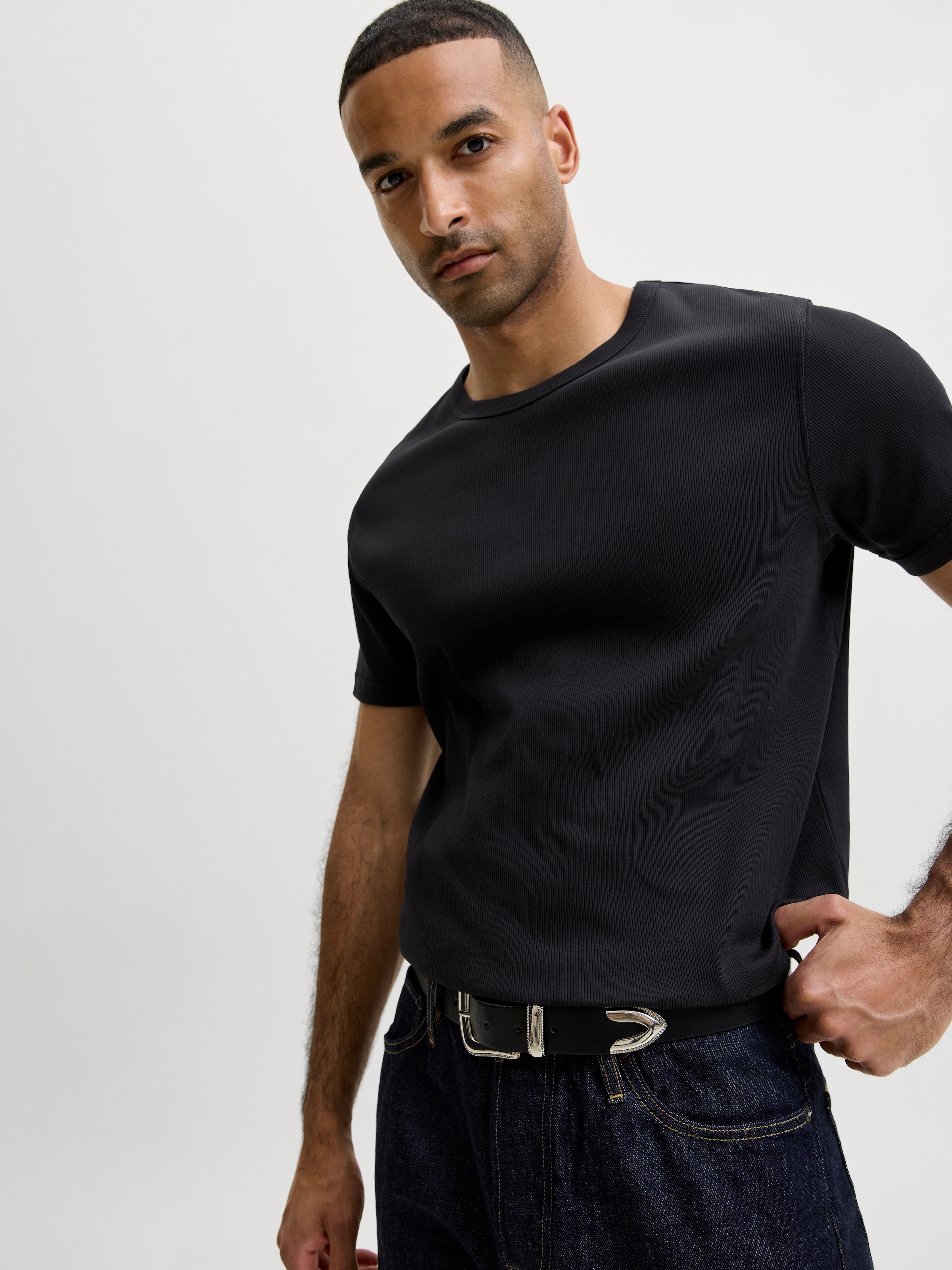 Jack & Jones Shirt à col rond »JJEORGANIC RIB TEE SS CREW NECK 2PK MP« Paquet, 2 Mélange de coton, coupe slim