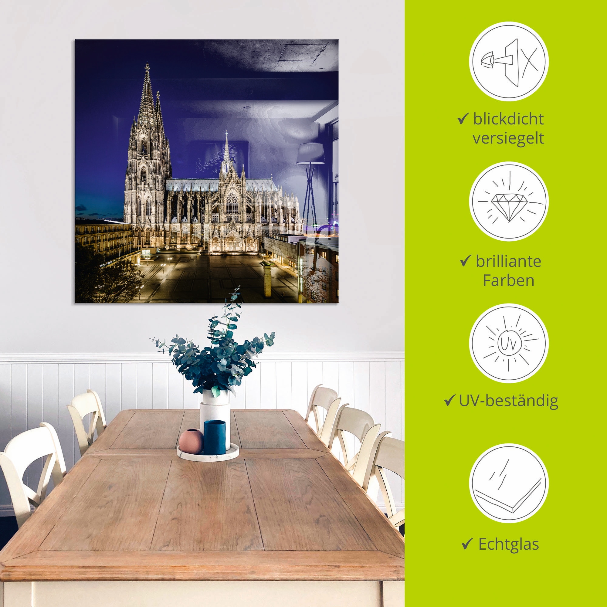 Artland Tableau en verre »Kölner Dom am Abend« 1 cuis tlg. in verschiedenen Grössen