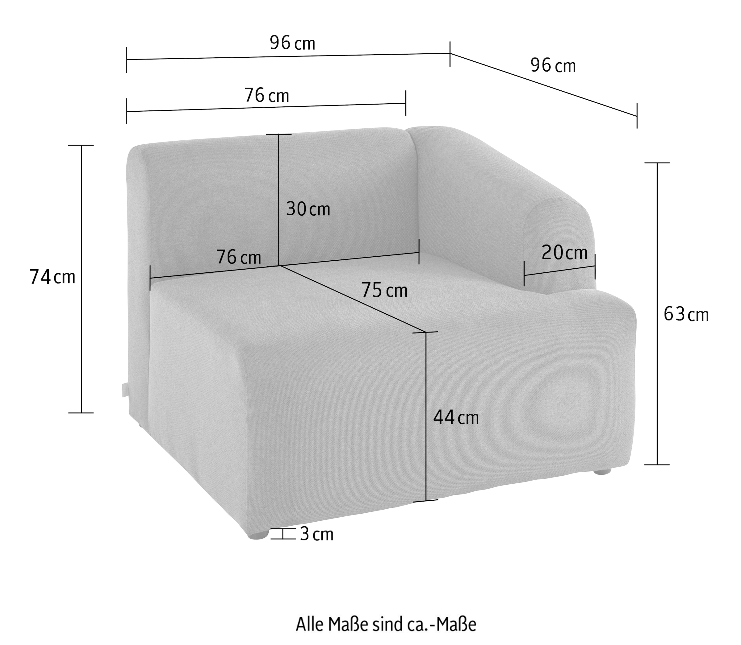 LeGer Home by Lena Gercke Sessel »LYZA mit Armlehne links oder rechts, Masse B/T/H: 96/96/74 cm« als Modul oder separat verwendbar, für individuelle Zusammenstellung